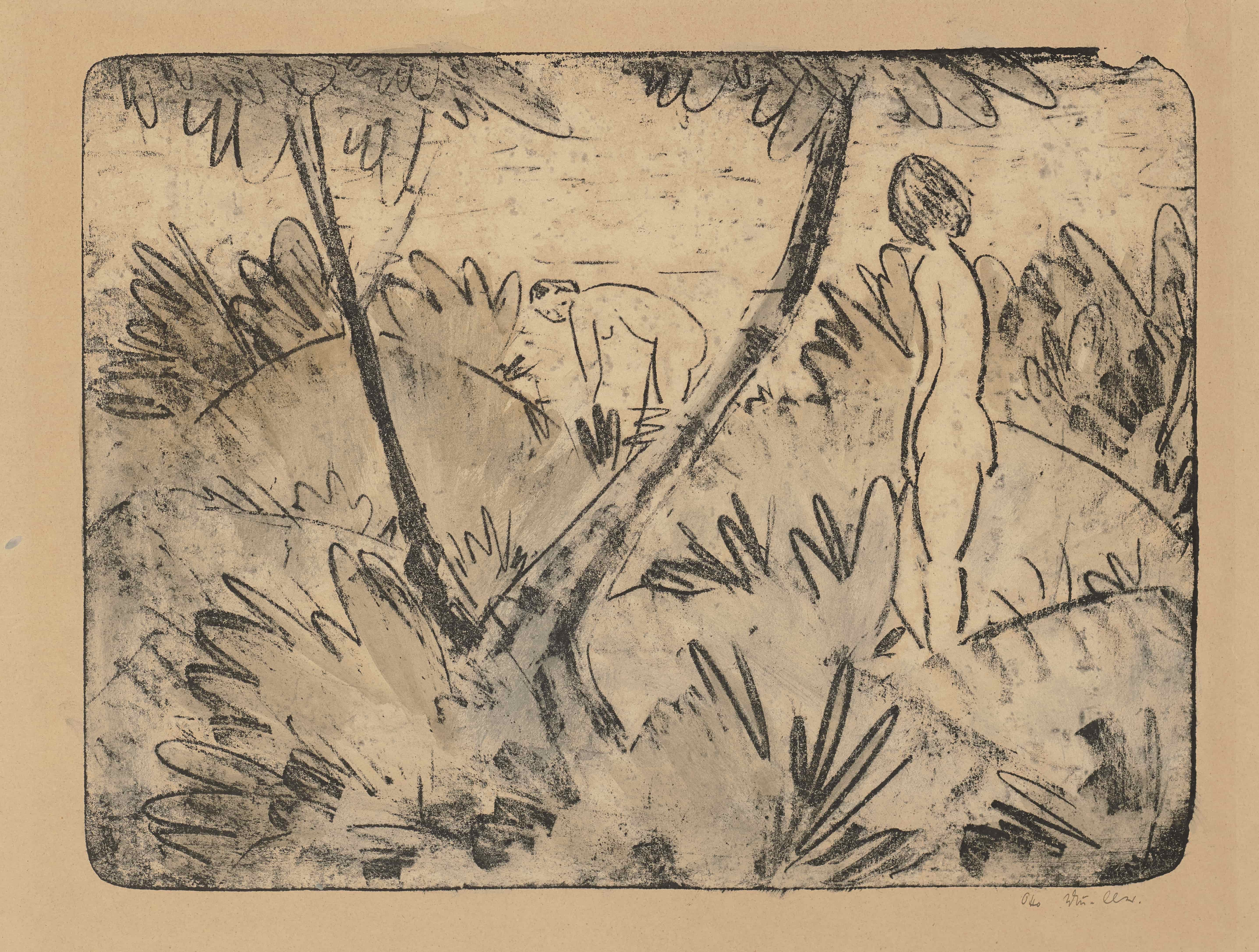 《有叉树的两个女孩》（Two girls with forked tree）｜奥托·穆勒 Otto Mueller｜1914 – 1918