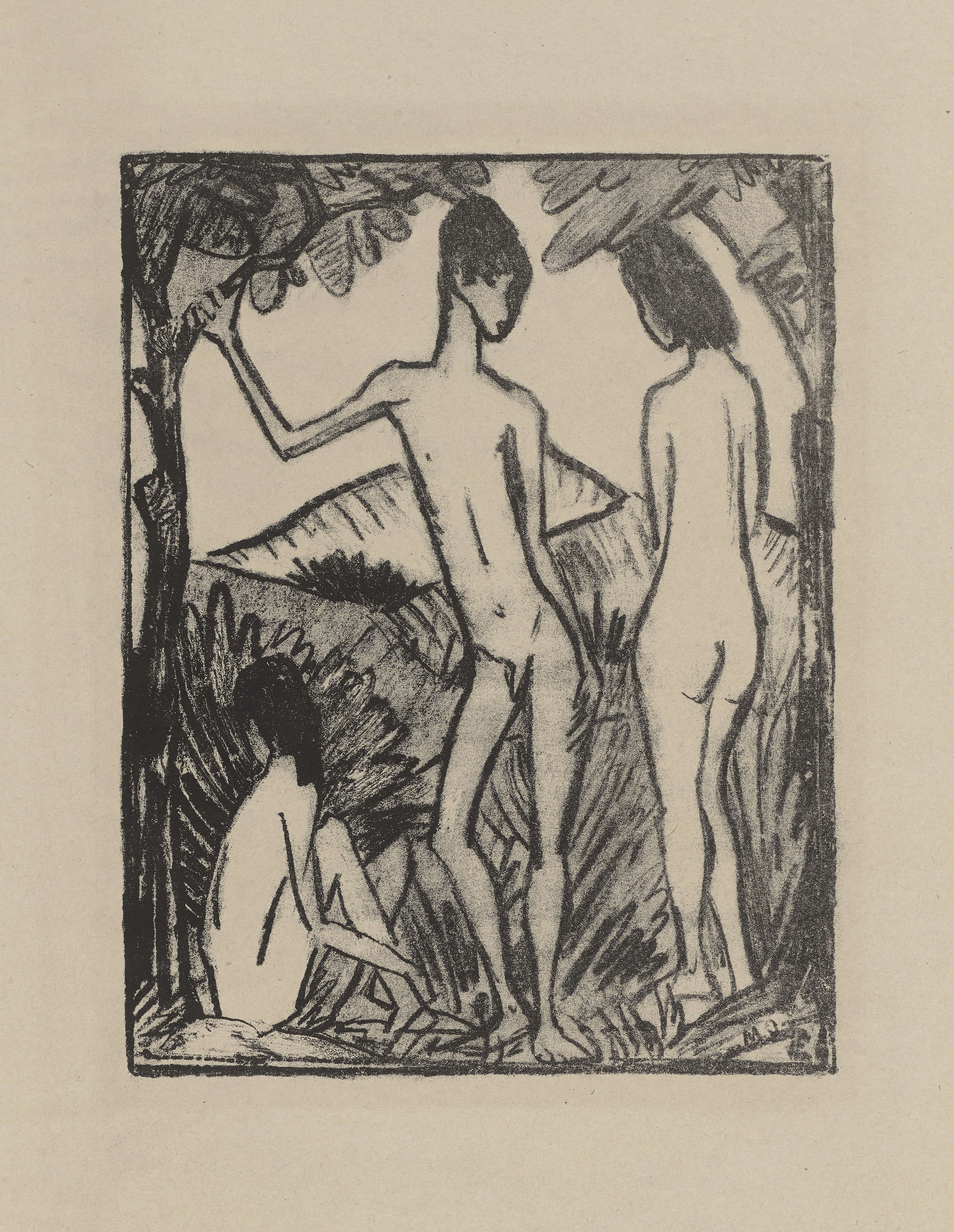 《站立的男孩和两个女孩 II》（Standing boy and two girls II）｜奥托·穆勒 Otto Mueller｜1917