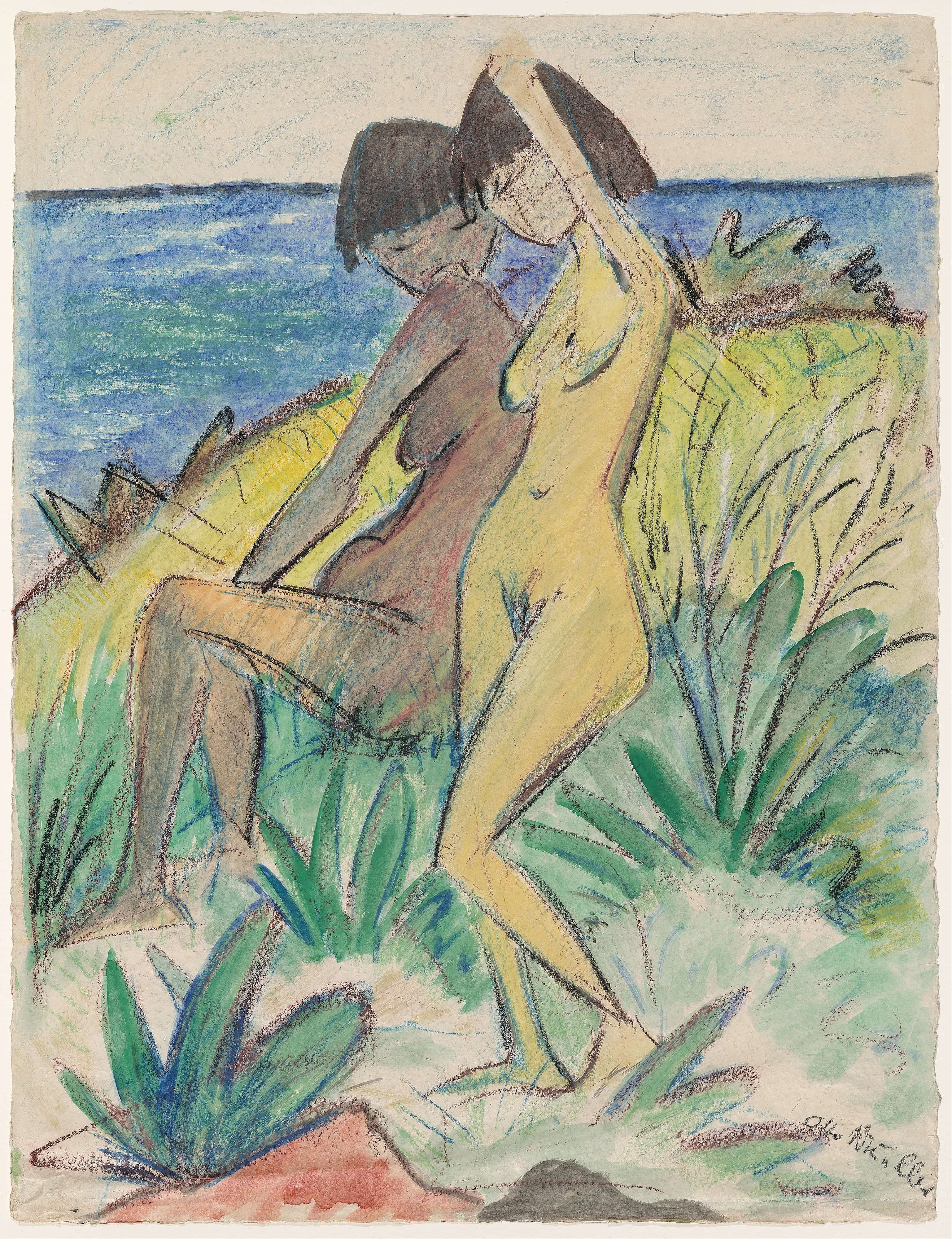 《两个沐浴者》（Two Bathers）｜奥托·穆勒 Otto Mueller｜约. 1920