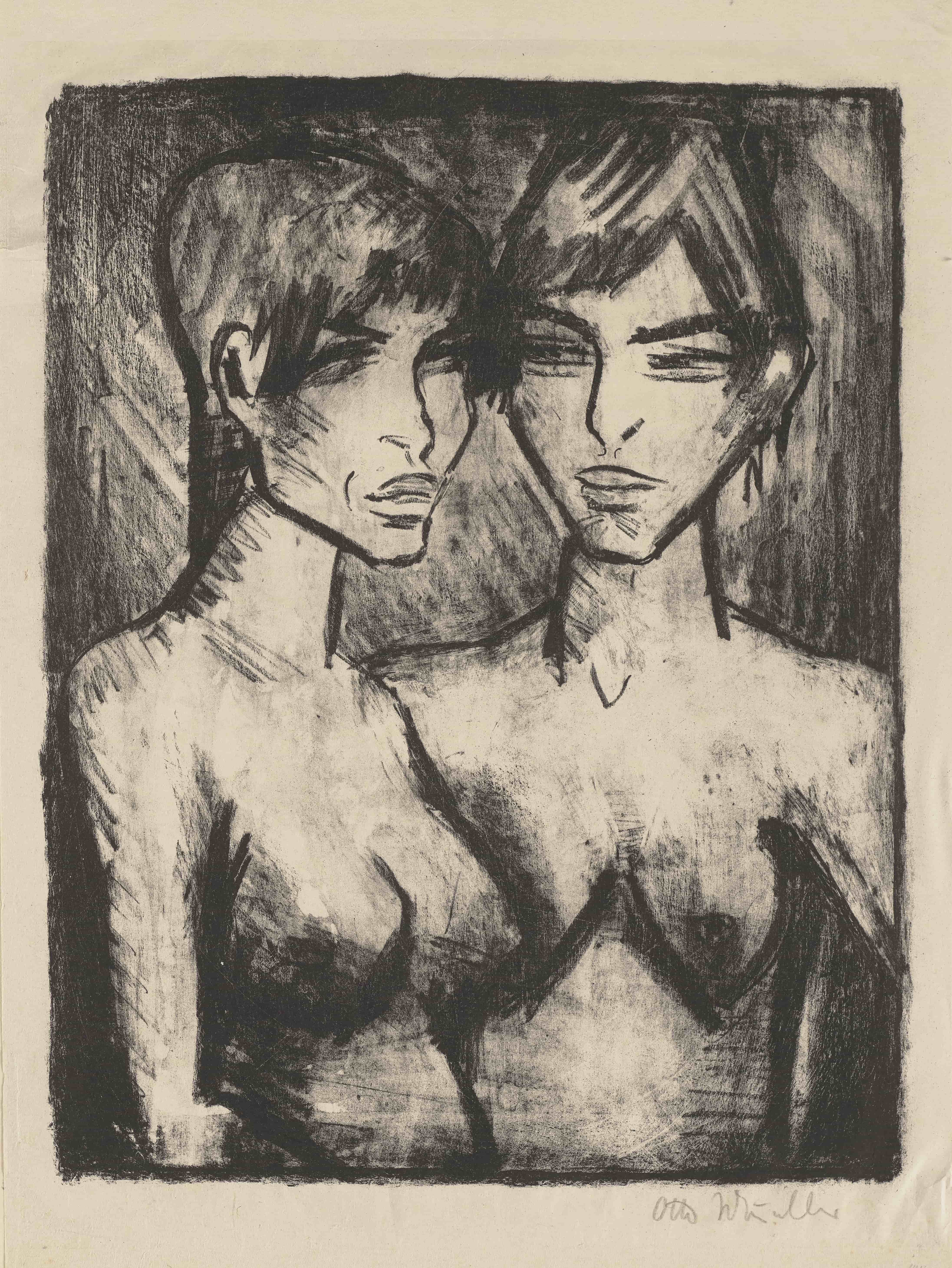 《两个女孩——半裸》（Two girls – half nudes）｜奥托·穆勒 Otto Mueller｜1920