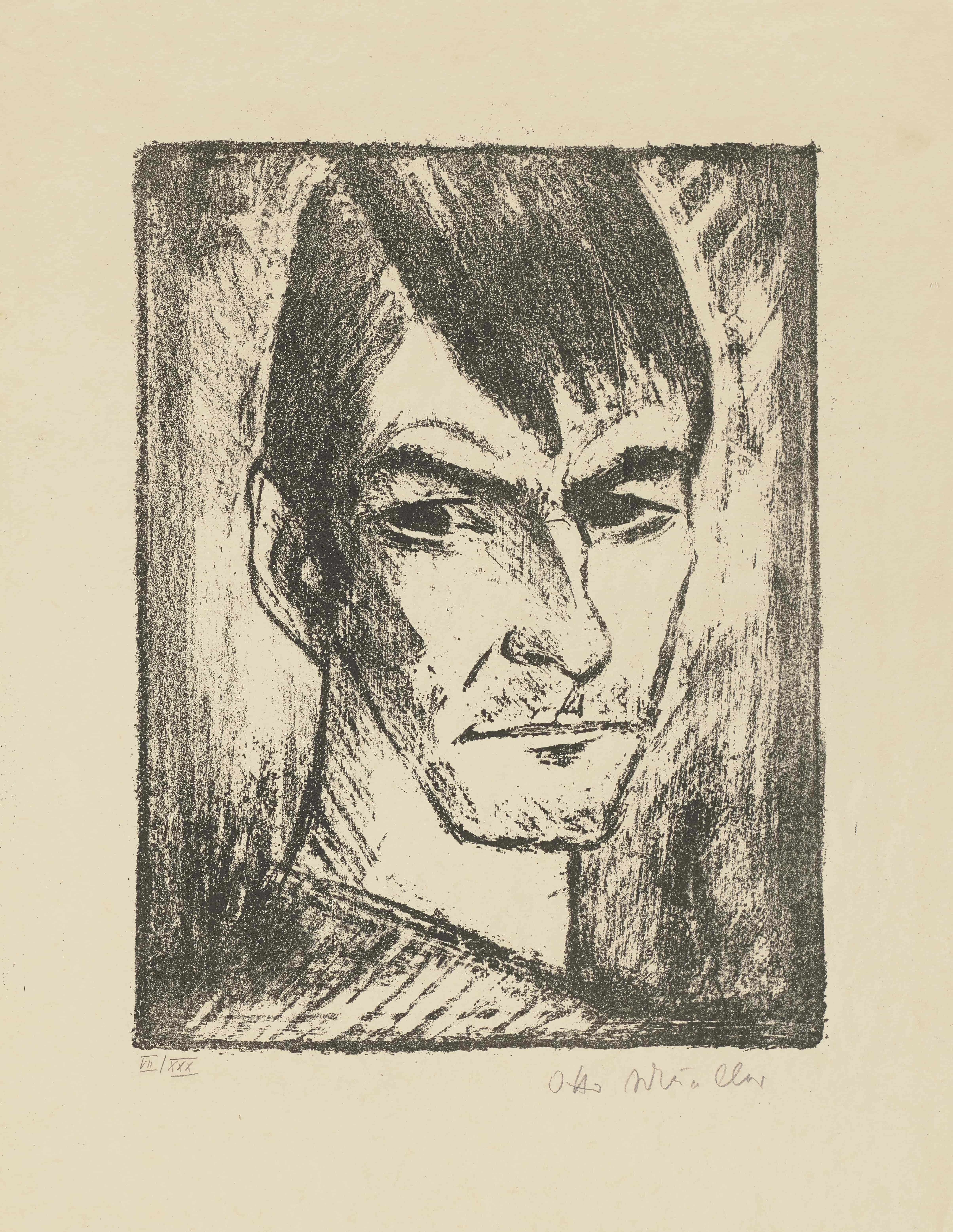 《右侧自画像 II》（Self-portrait to the right II）｜奥托·穆勒 Otto Mueller｜1921 – 1922
