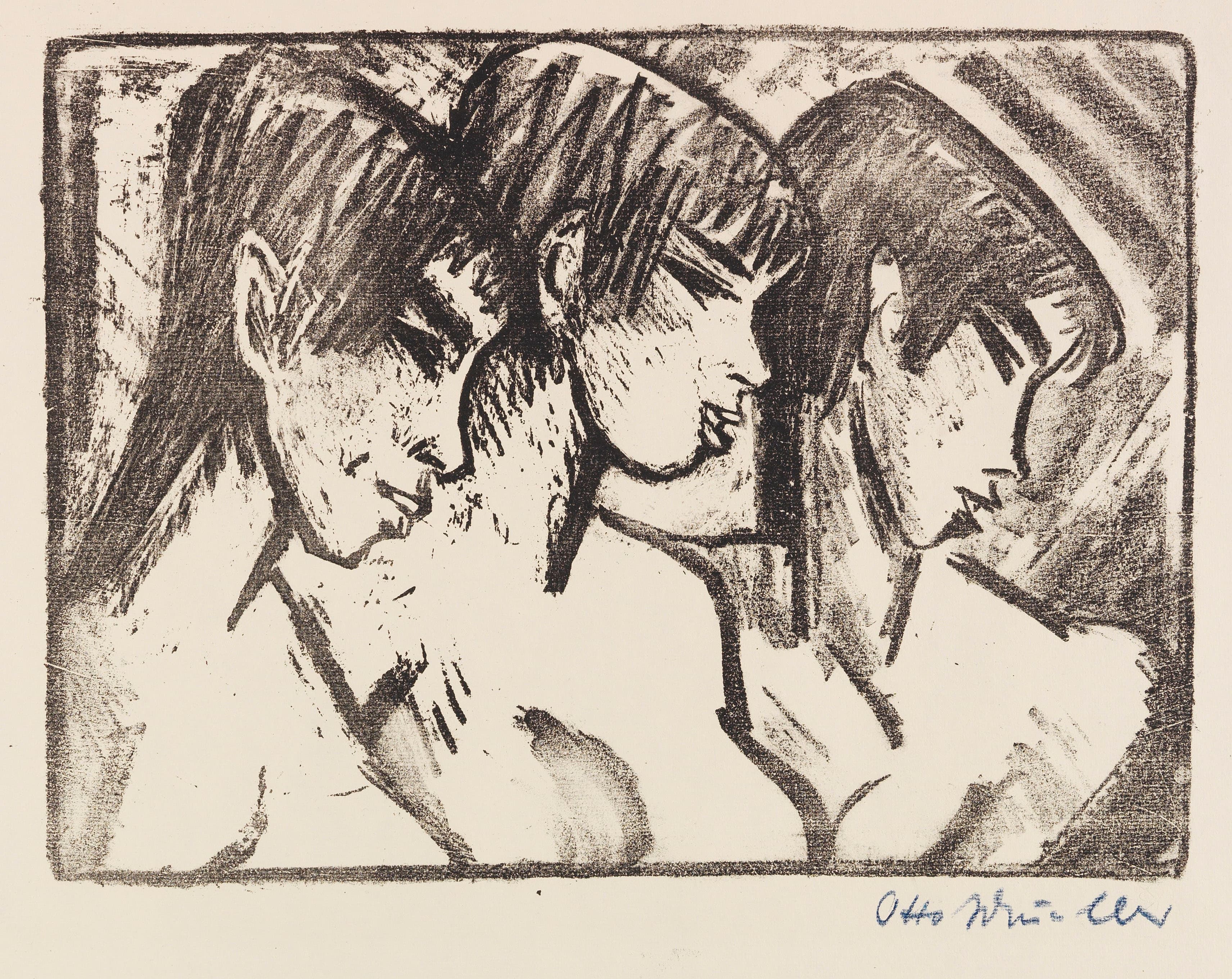 《三个女孩的个人资料》（Three girls in profile）｜奥托·穆勒 Otto Mueller｜1921