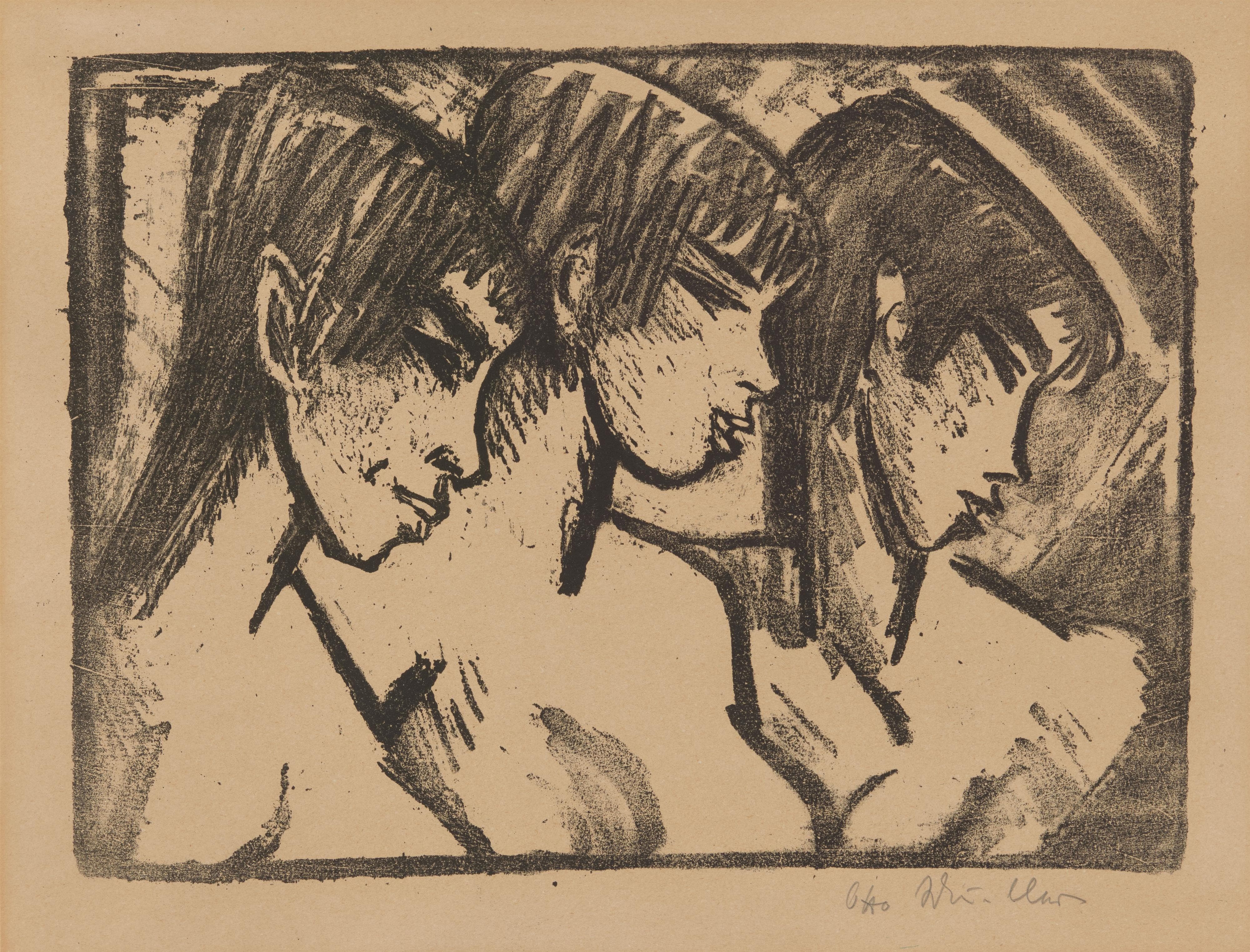 《三个女孩的个人资料》（Three girls in profile）｜奥托·穆勒 Otto Mueller｜1921