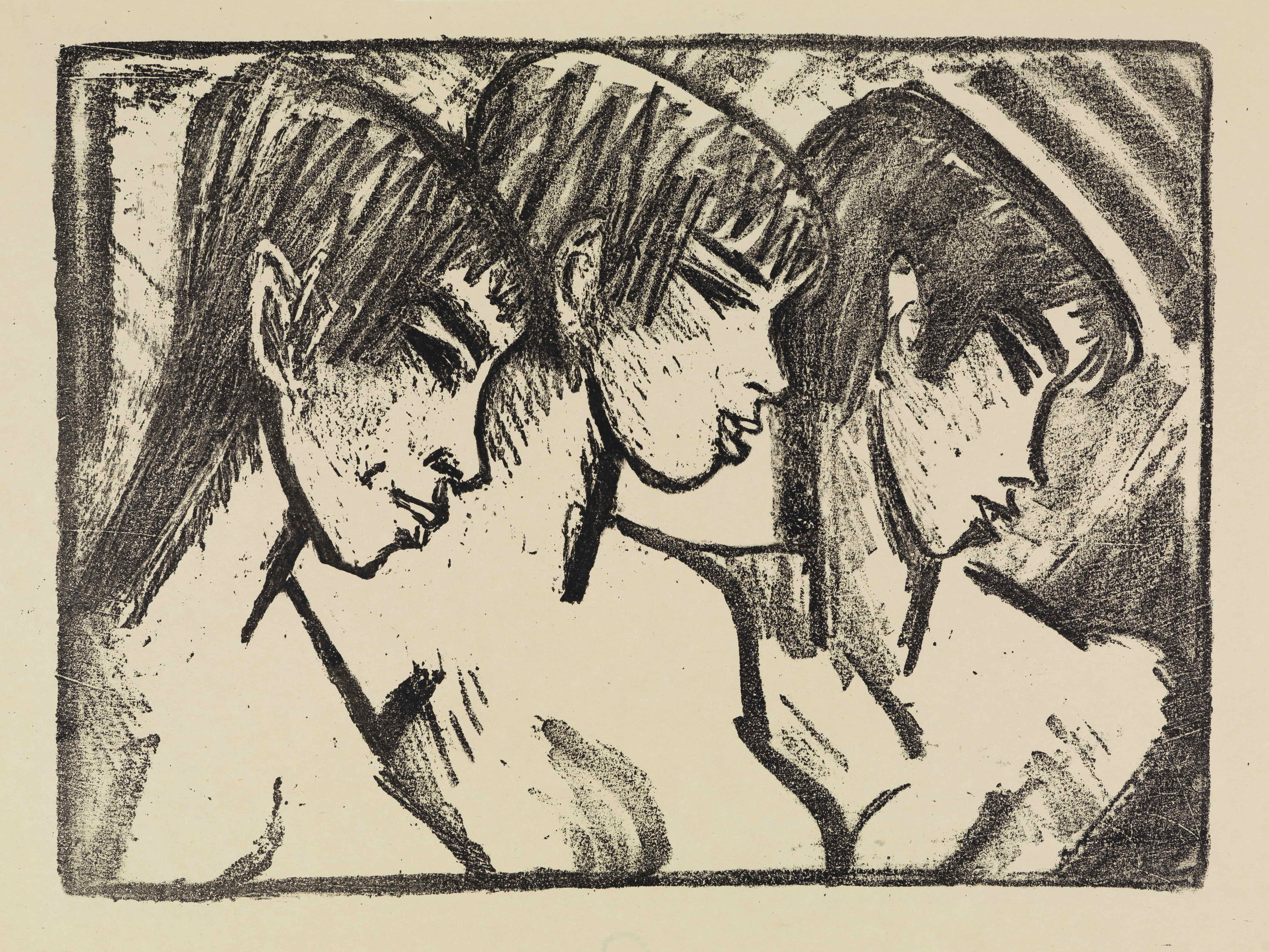 《三个女孩的个人资料》（Three girls in profile）｜奥托·穆勒 Otto Mueller｜1921