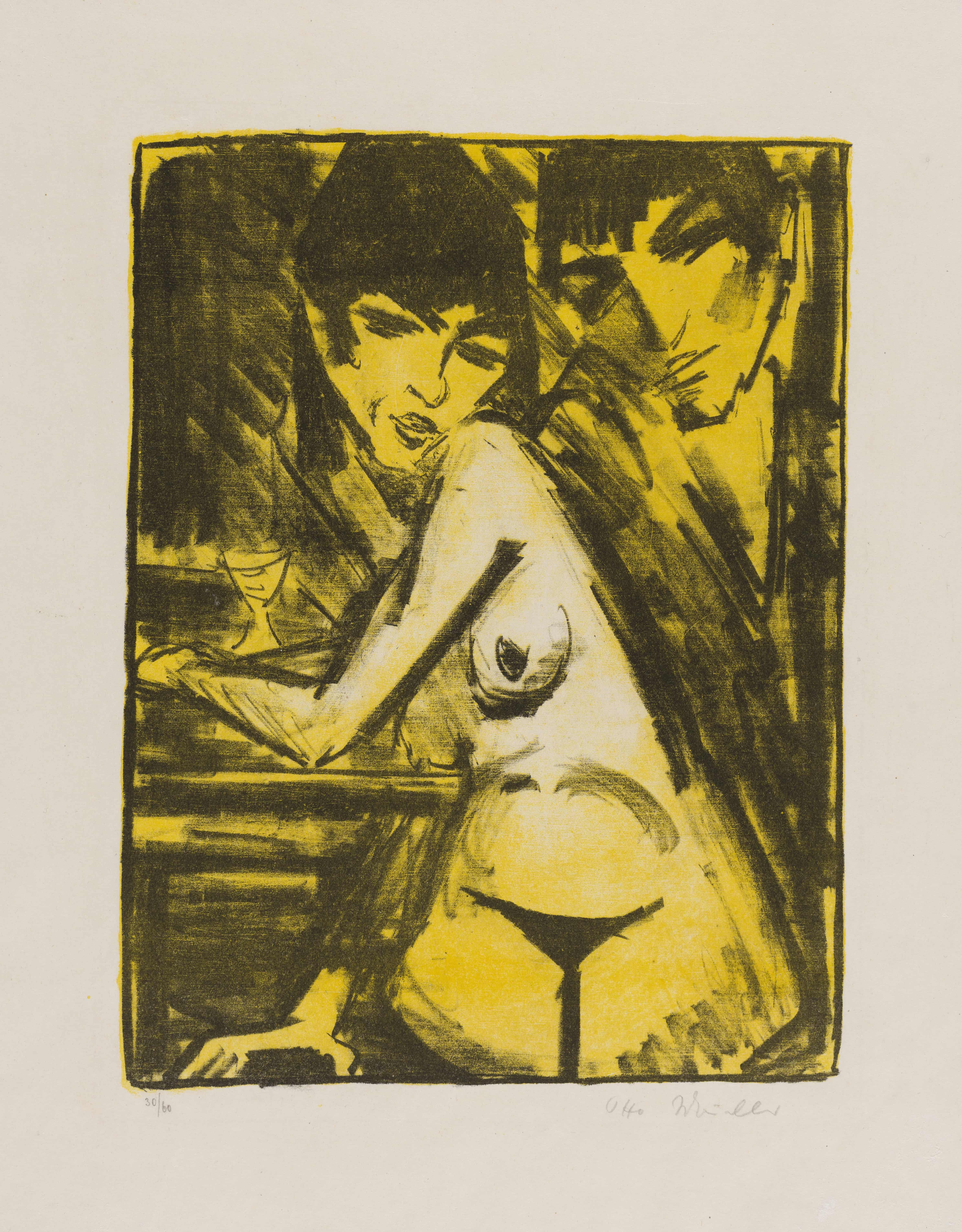 《餐桌上的情侣（与马施卡的自画像）》（Couple at a Table (Self-Portrait with Maschka)）｜奥托·穆勒 Otto Mueller｜1922 – 1925