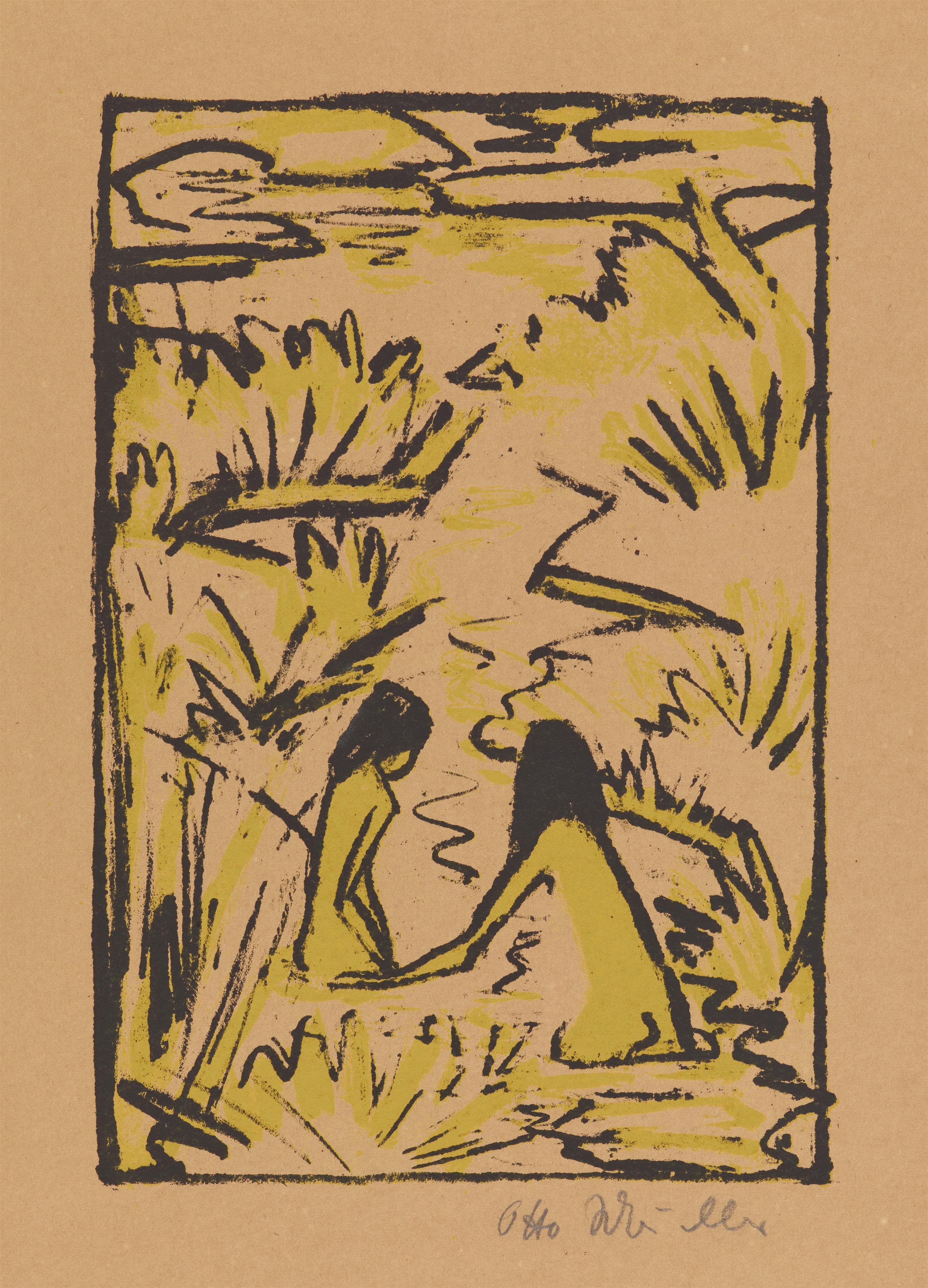 《溪流中的两个沐浴者》（Two bathers in the stream）｜奥托·穆勒 Otto Mueller｜1922