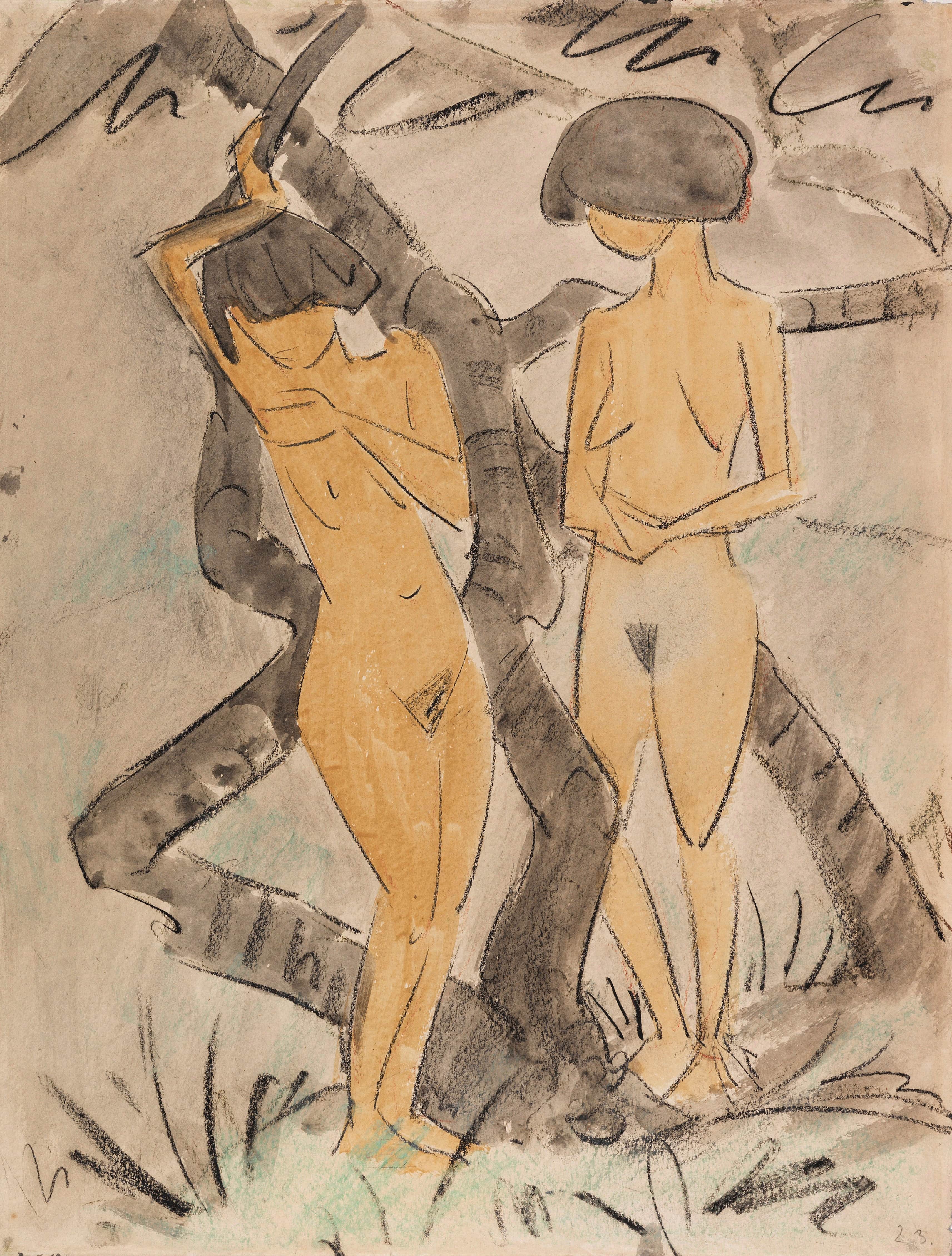 《两个女孩的裸体》（Two girl nudes）｜奥托·穆勒 Otto Mueller｜约 1923