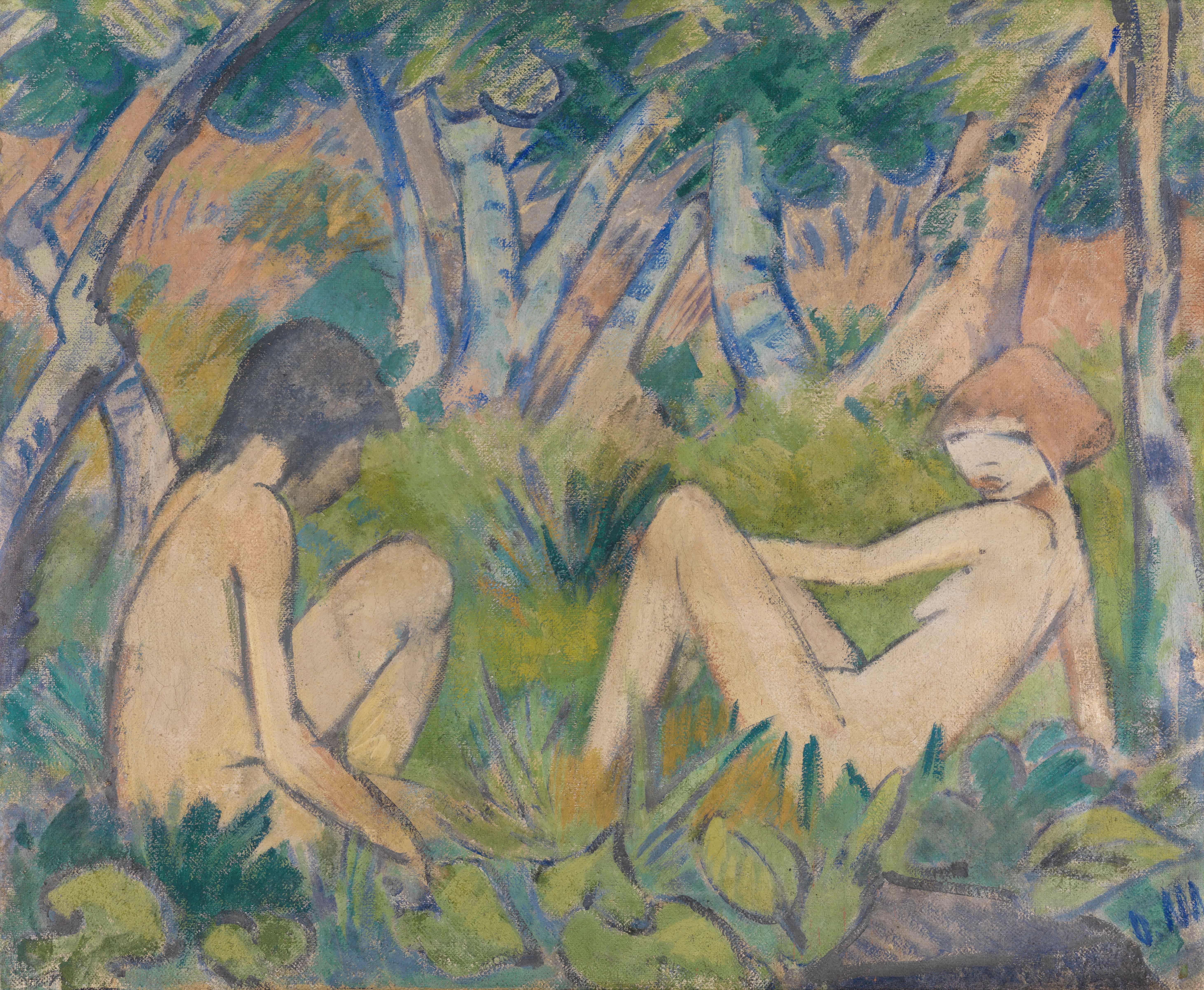 《两个女孩在森林里》（Two girls in the forest）｜奥托·穆勒 Otto Mueller｜1923