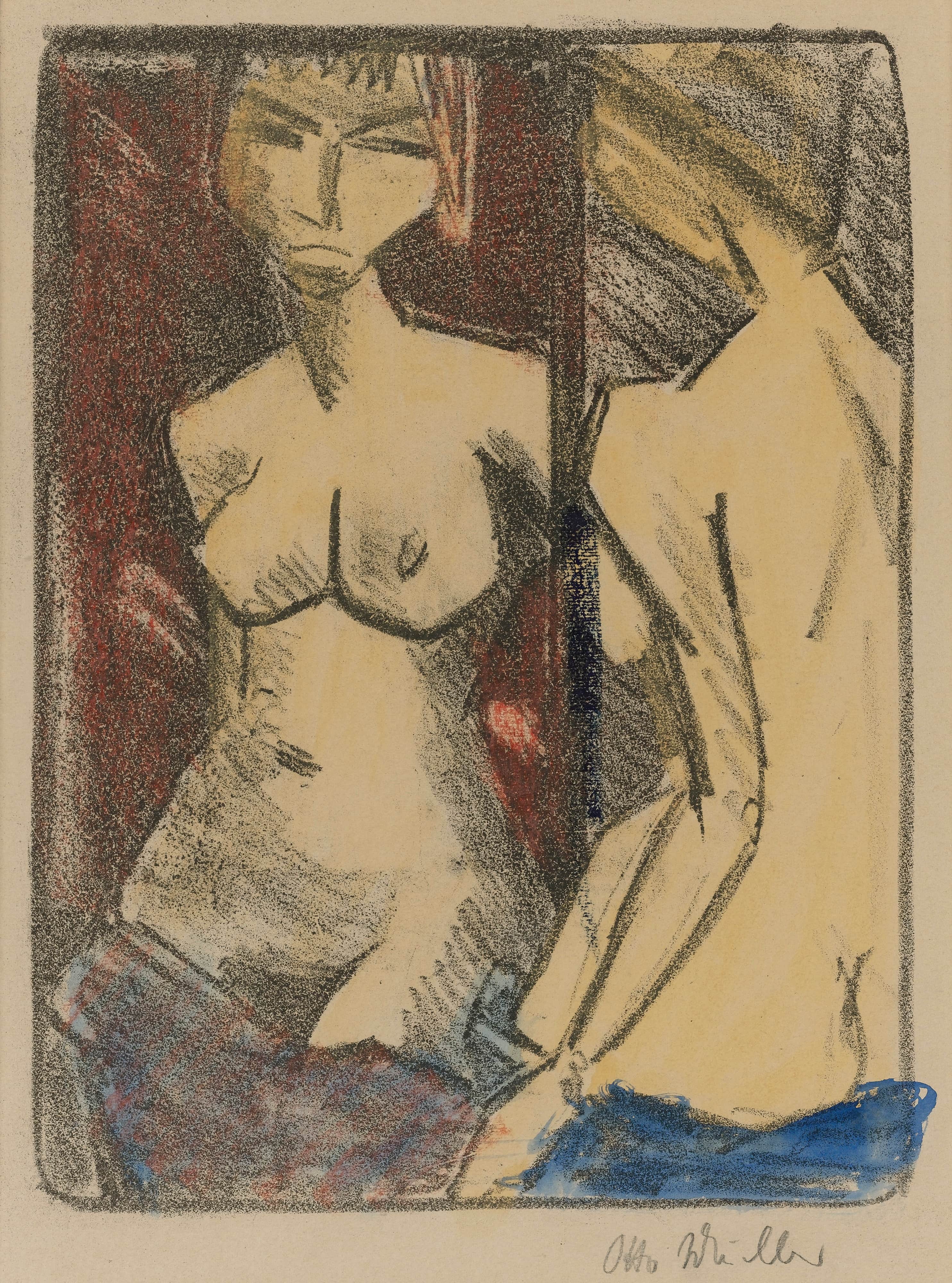 《女孩在镜子前裸体》（Girl nude in front of the mirror）｜奥托·穆勒 Otto Mueller｜1924