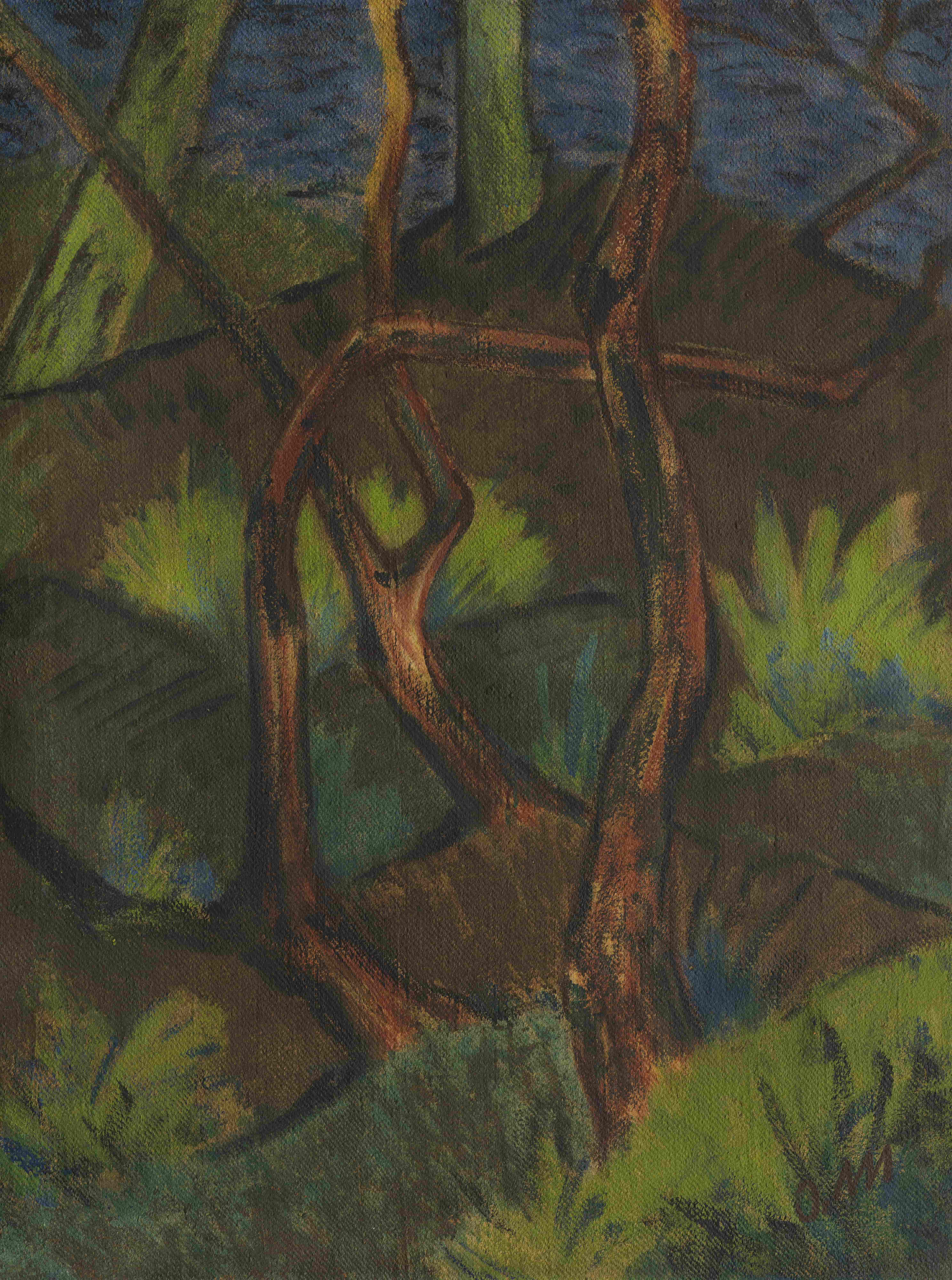 《与湖的森林风景》（Forest landscape with lake）｜奥托·穆勒 Otto Mueller｜1925