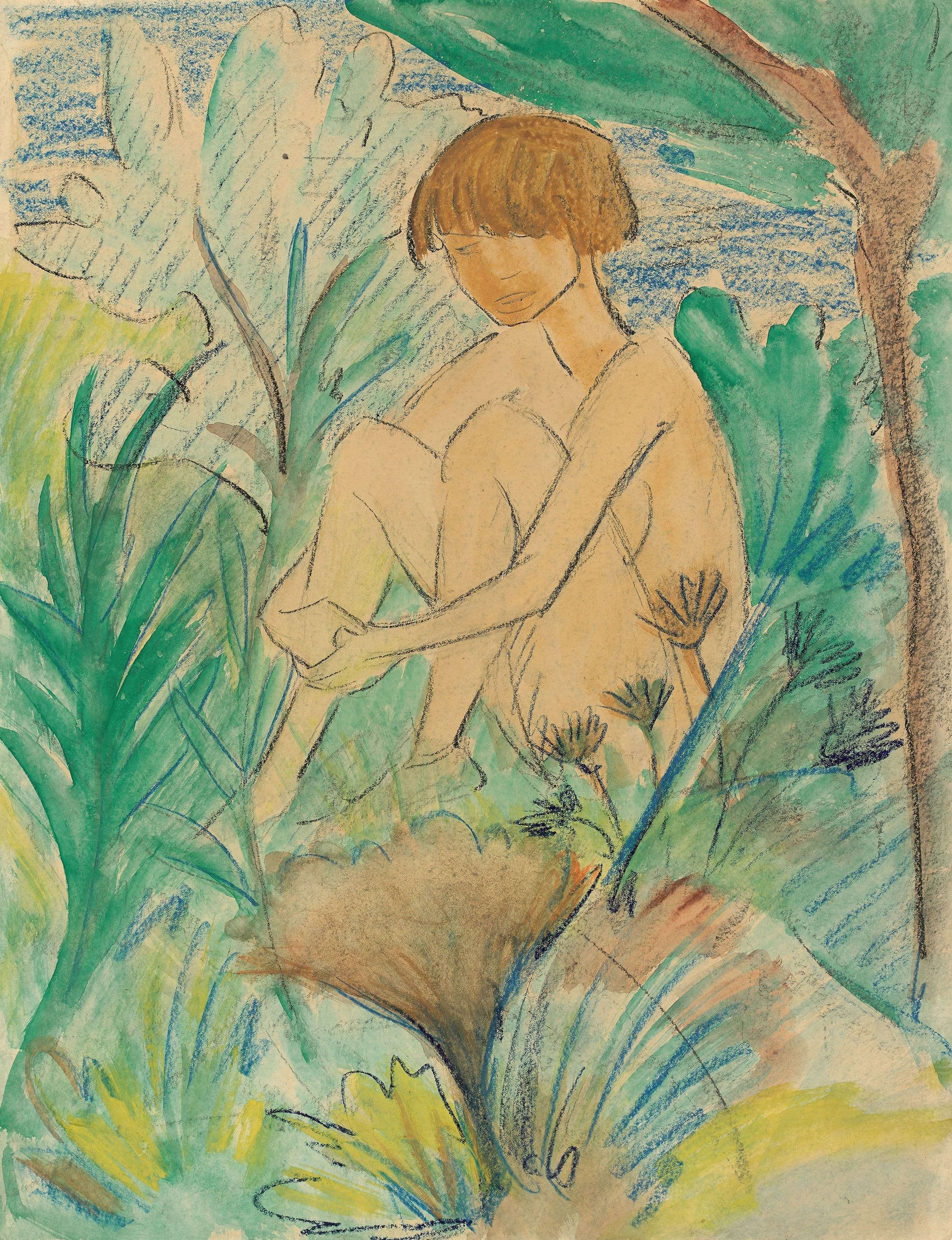 《坐在草地上的女孩》（Girl sitting in the grass）｜奥托·穆勒 Otto Mueller｜约 1925