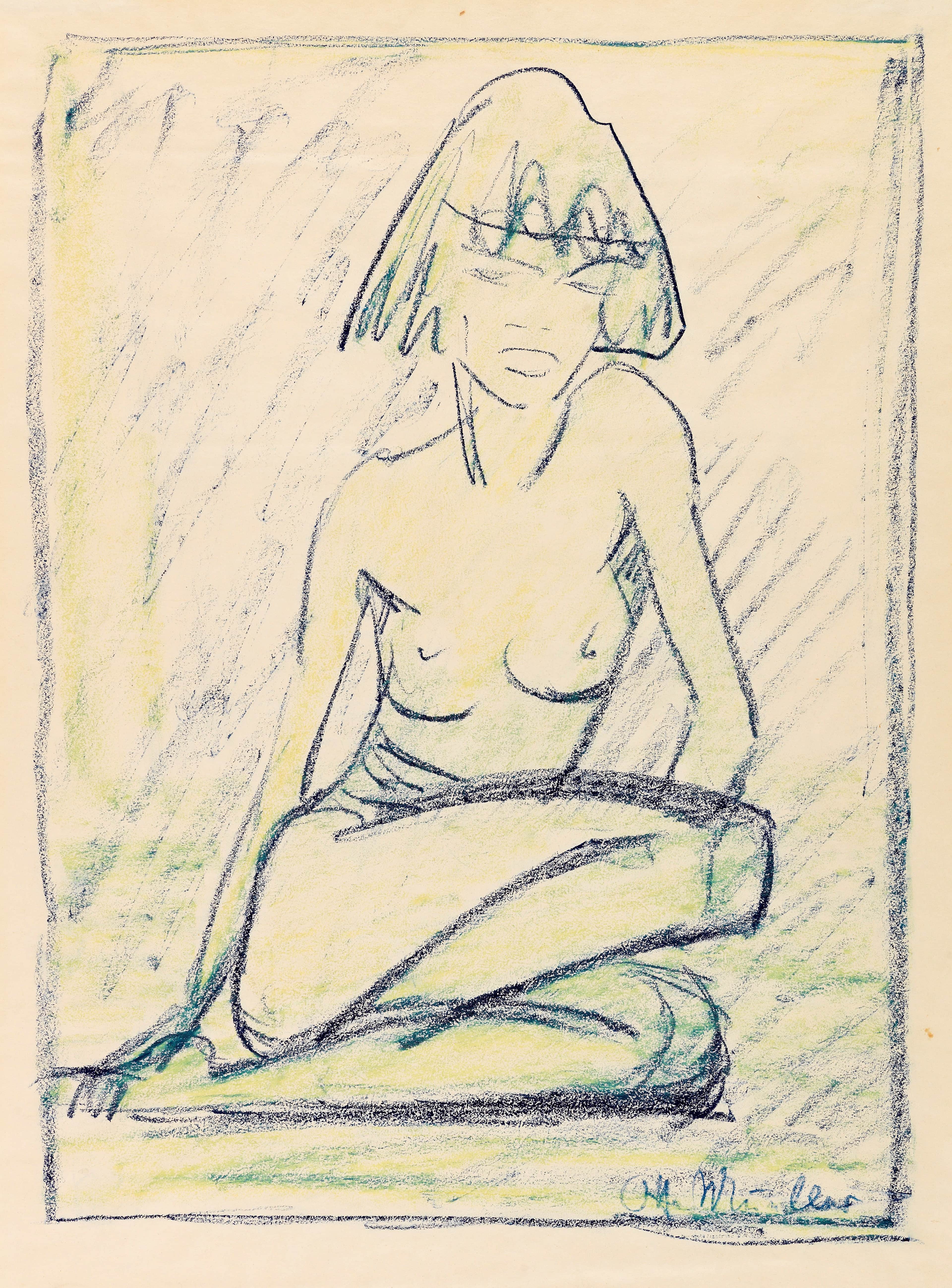 《坐着的裸体女性》（Seated female nude）｜奥托·穆勒 Otto Mueller｜1925