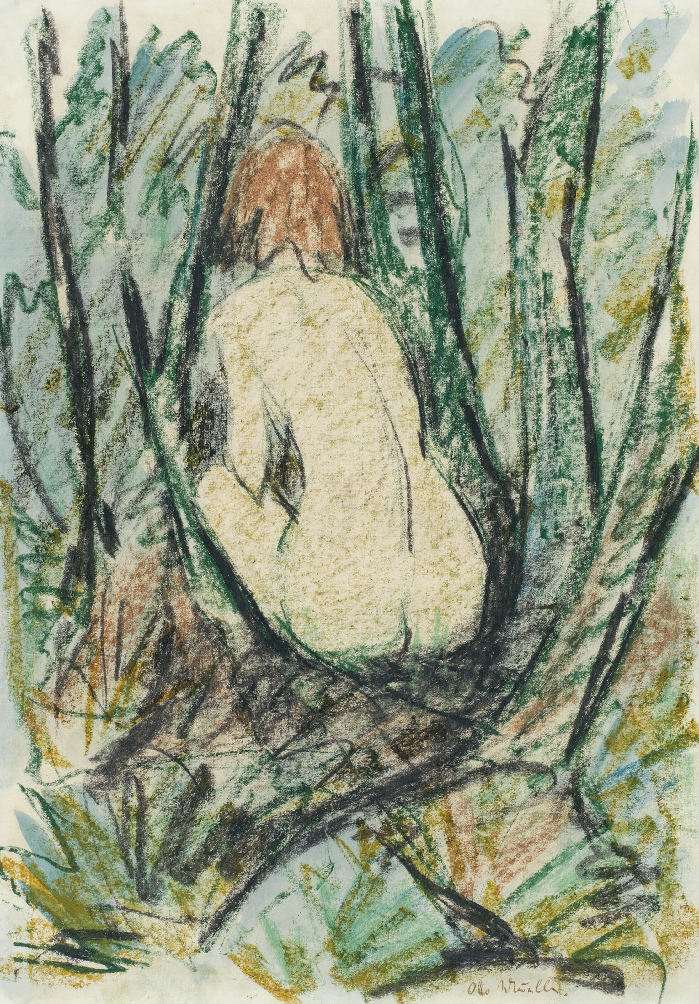 《裸体坐在森林里》（Sitting back nude in the forest）｜奥托·穆勒 Otto Mueller｜约 1925