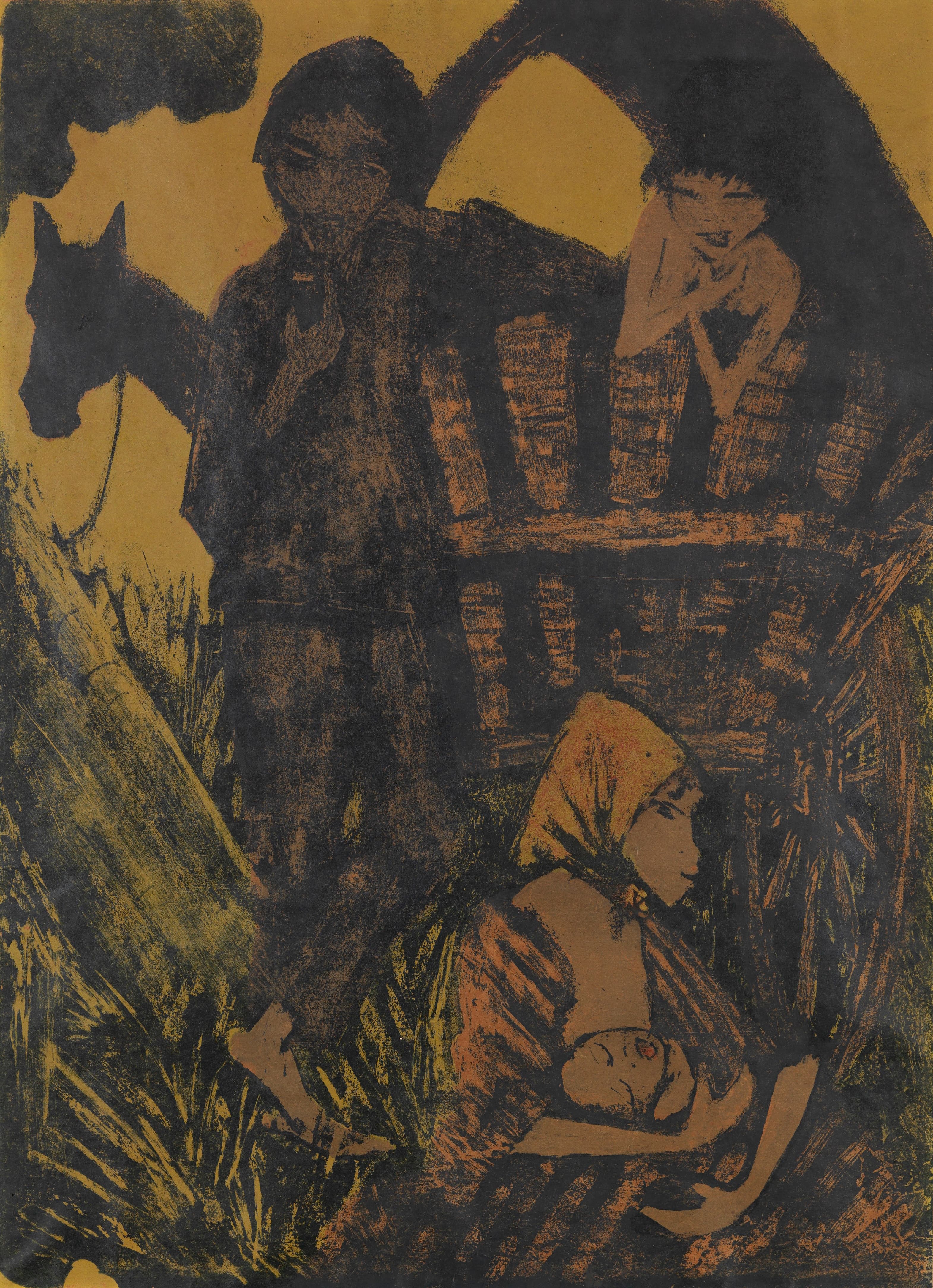 《吉普赛家庭在有盖马车上》（Gypsy family at the covered wagon）｜奥托·穆勒 Otto Mueller｜1926