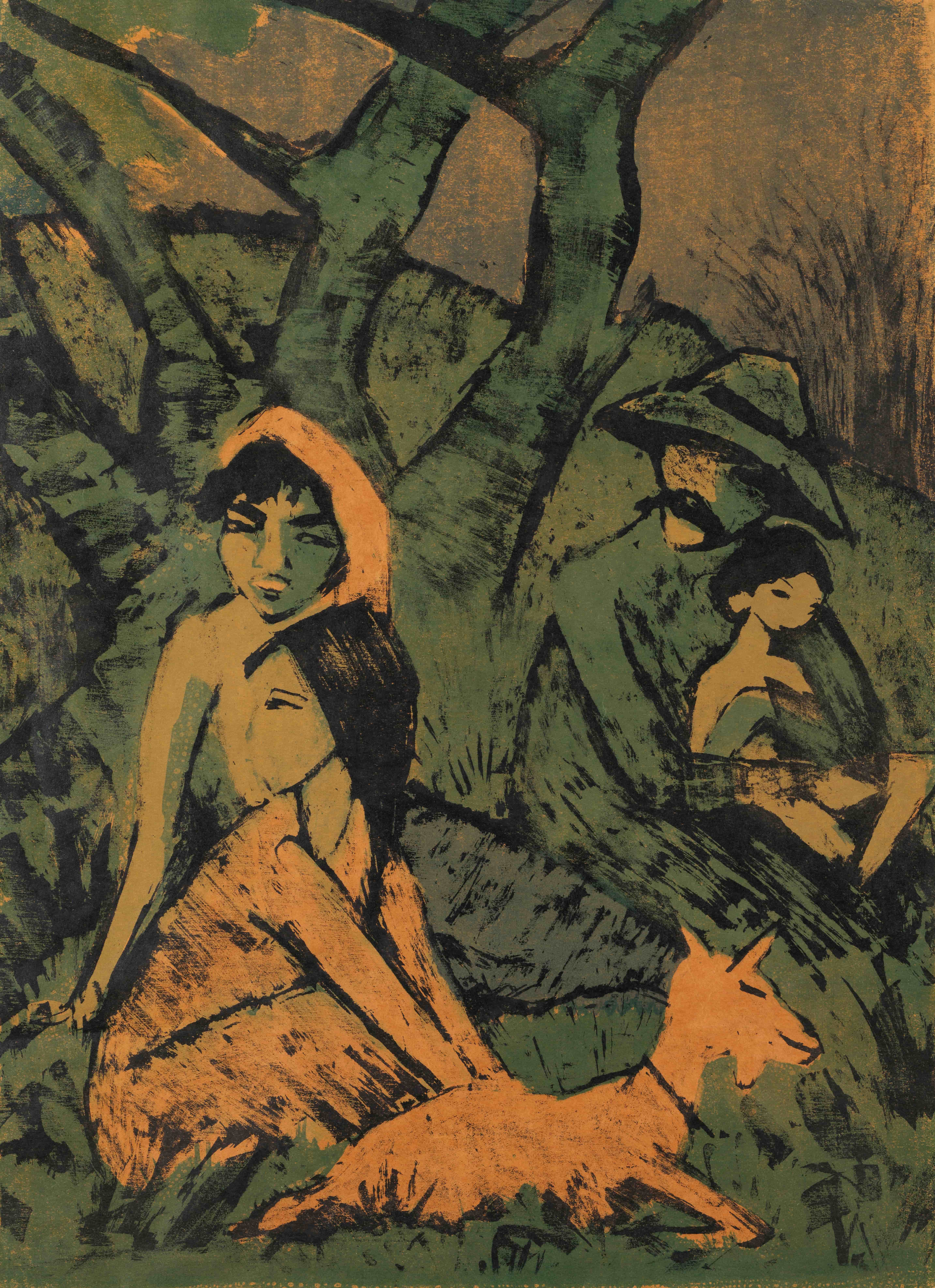 《吉普赛家庭与山羊露营》（Gypsy family camping with goat）｜奥托·穆勒 Otto Mueller｜1926–1927