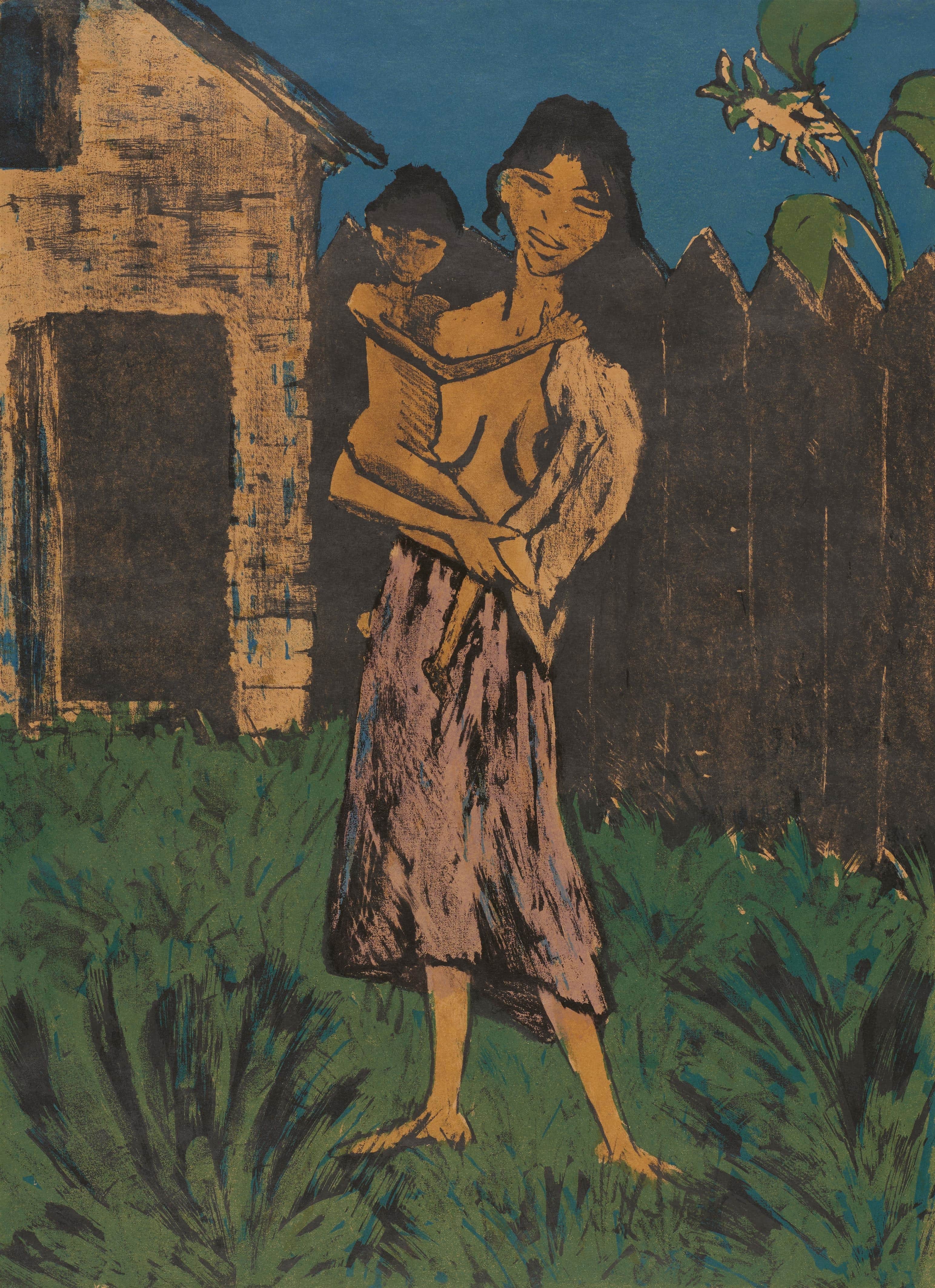 《站立的吉普赛妇女怀里抱着孩子》（Standing gypsy woman with child in her arms）｜奥托·穆勒 Otto Mueller｜1926–1927