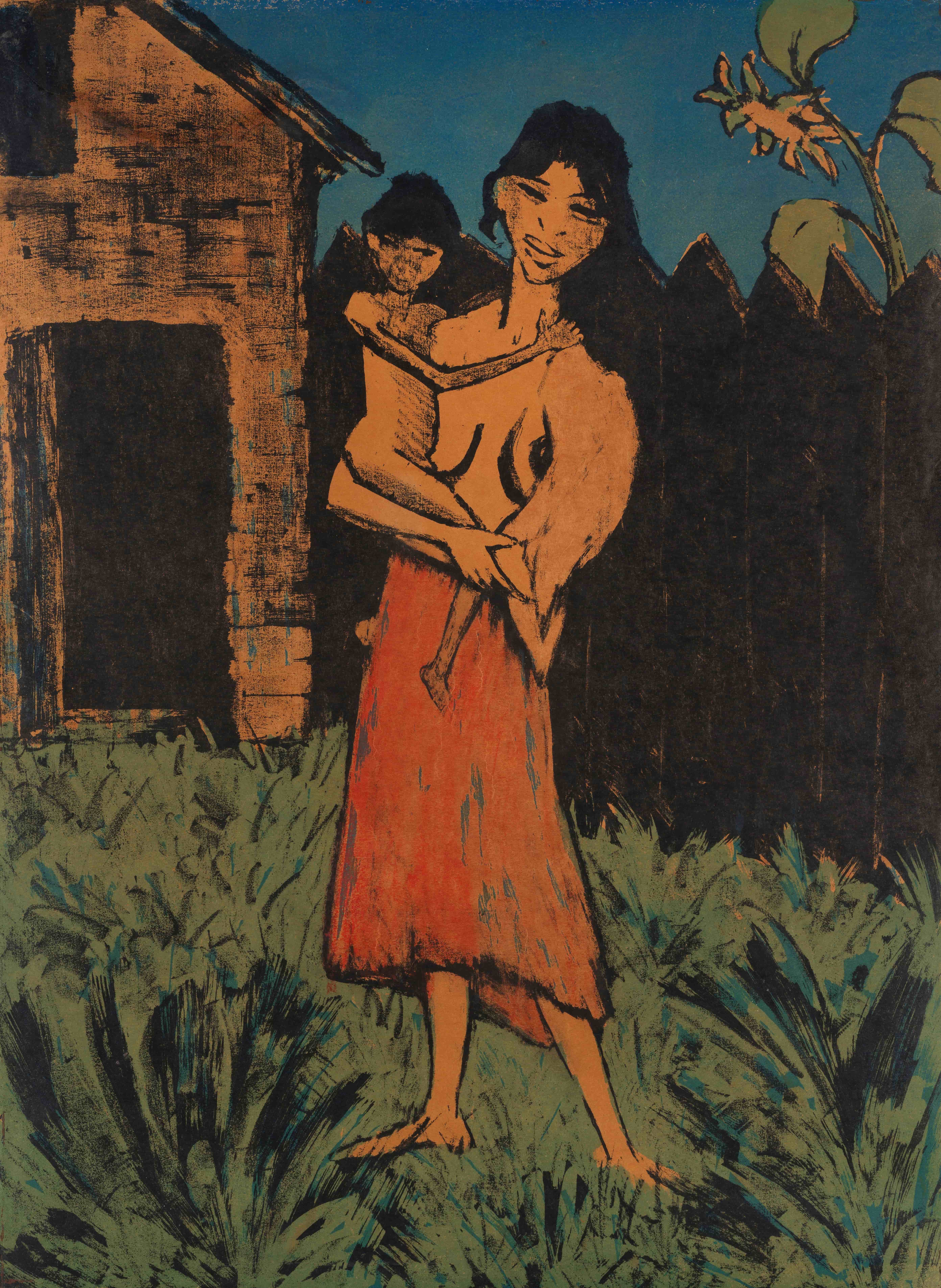 《站立的吉普赛妇女怀里抱着孩子》（Standing gypsy woman with child in her arms）｜奥托·穆勒 Otto Mueller｜1926