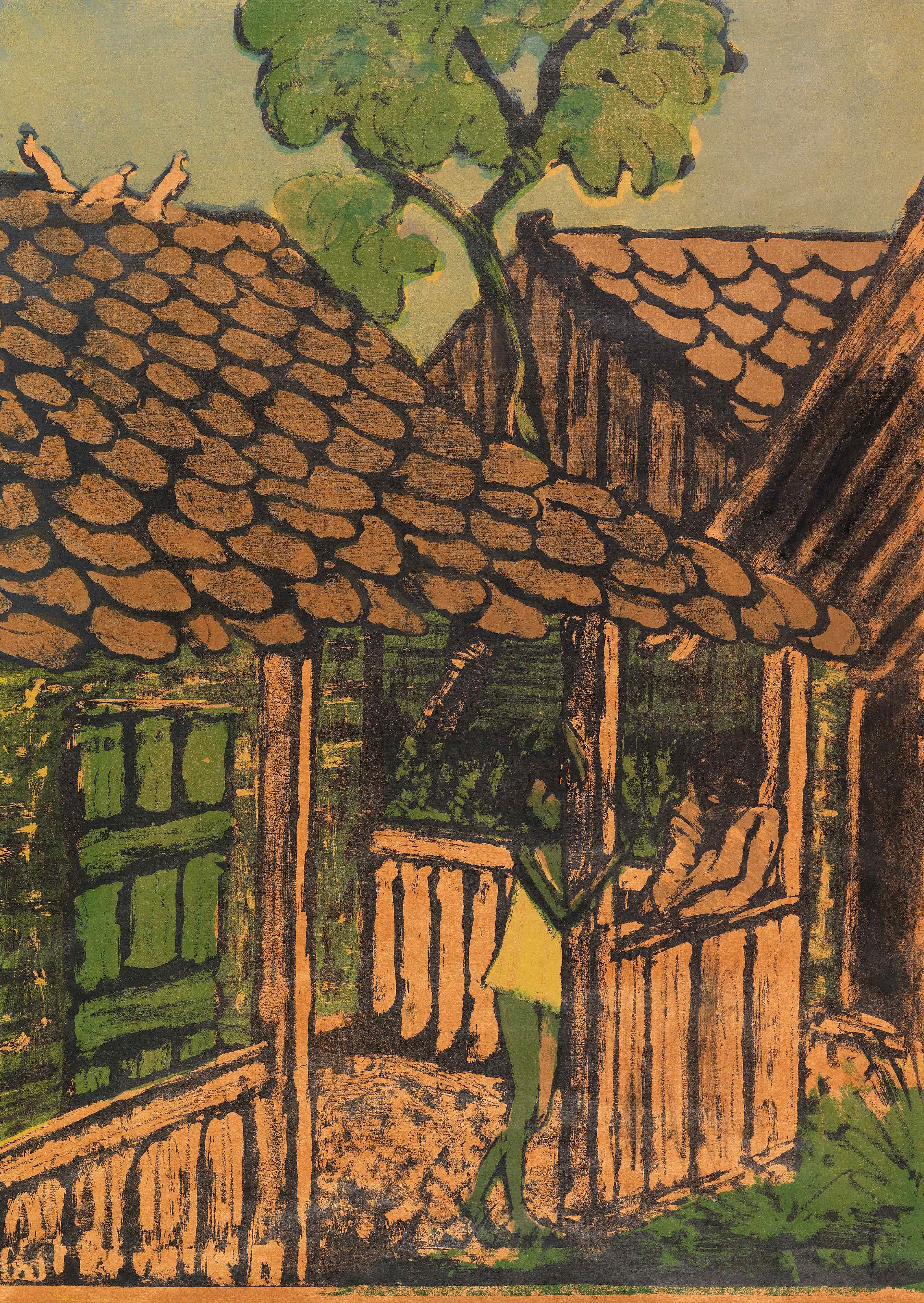 《小屋前的两个吉普赛儿童》（Two gypsy children in front of the hut）｜奥托·穆勒 Otto Mueller｜1926