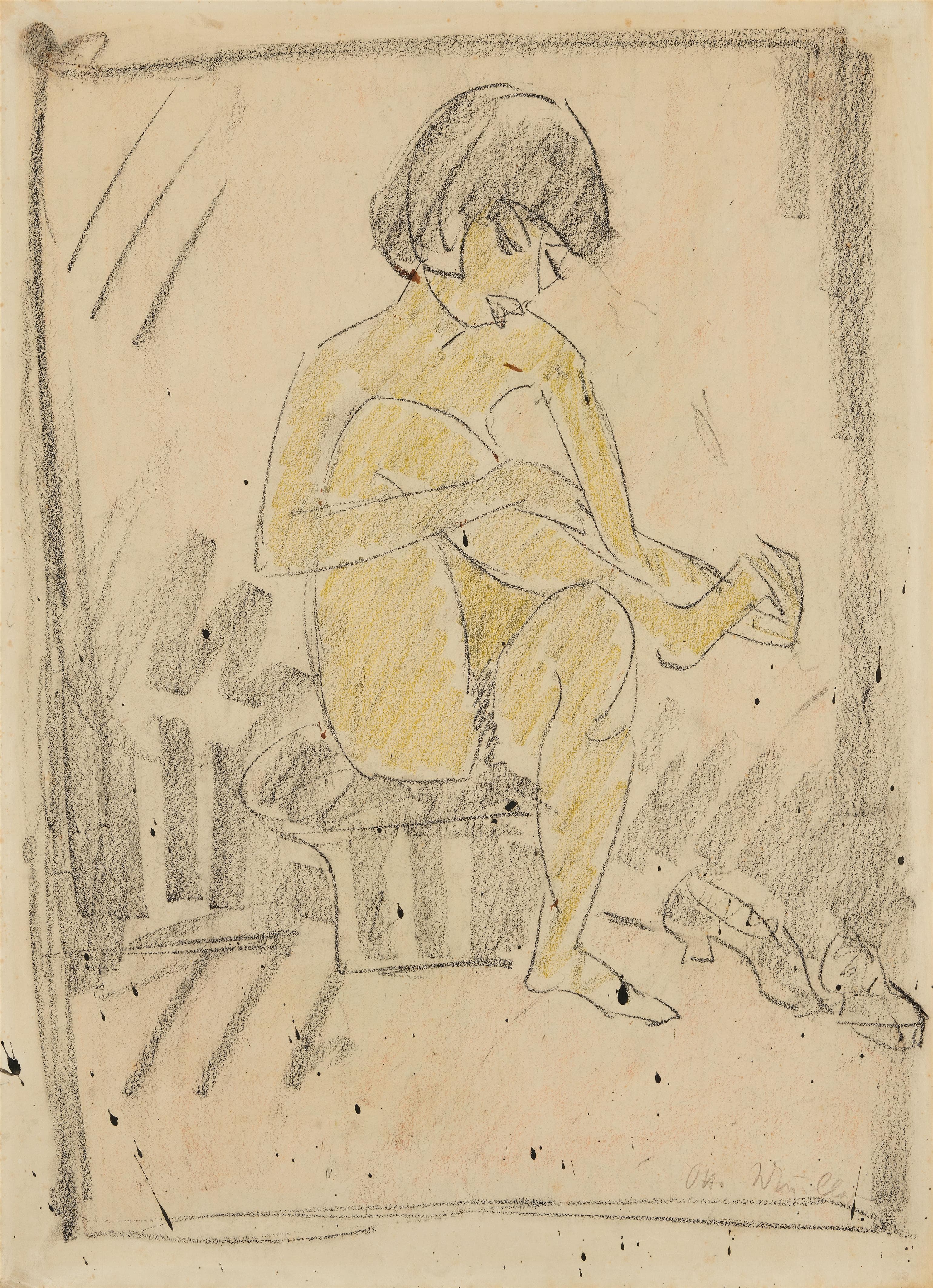 《脱掉鞋子的女孩》（Girl taking off shoes）｜奥托·穆勒 Otto Mueller｜1927