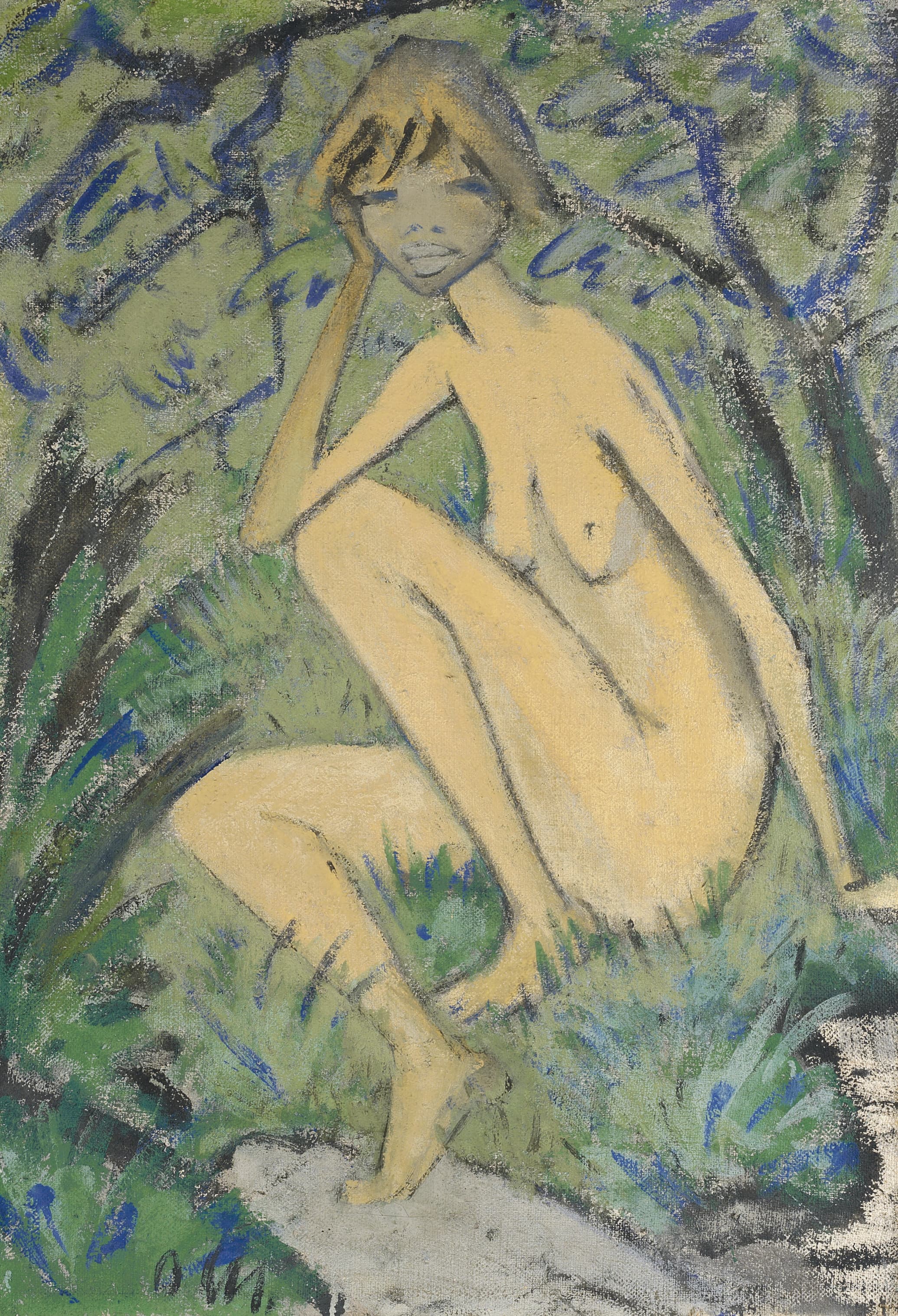 《风景中的坐姿裸体》（Seated Nude in a Landscape）｜奥托·穆勒 Otto Mueller｜1927