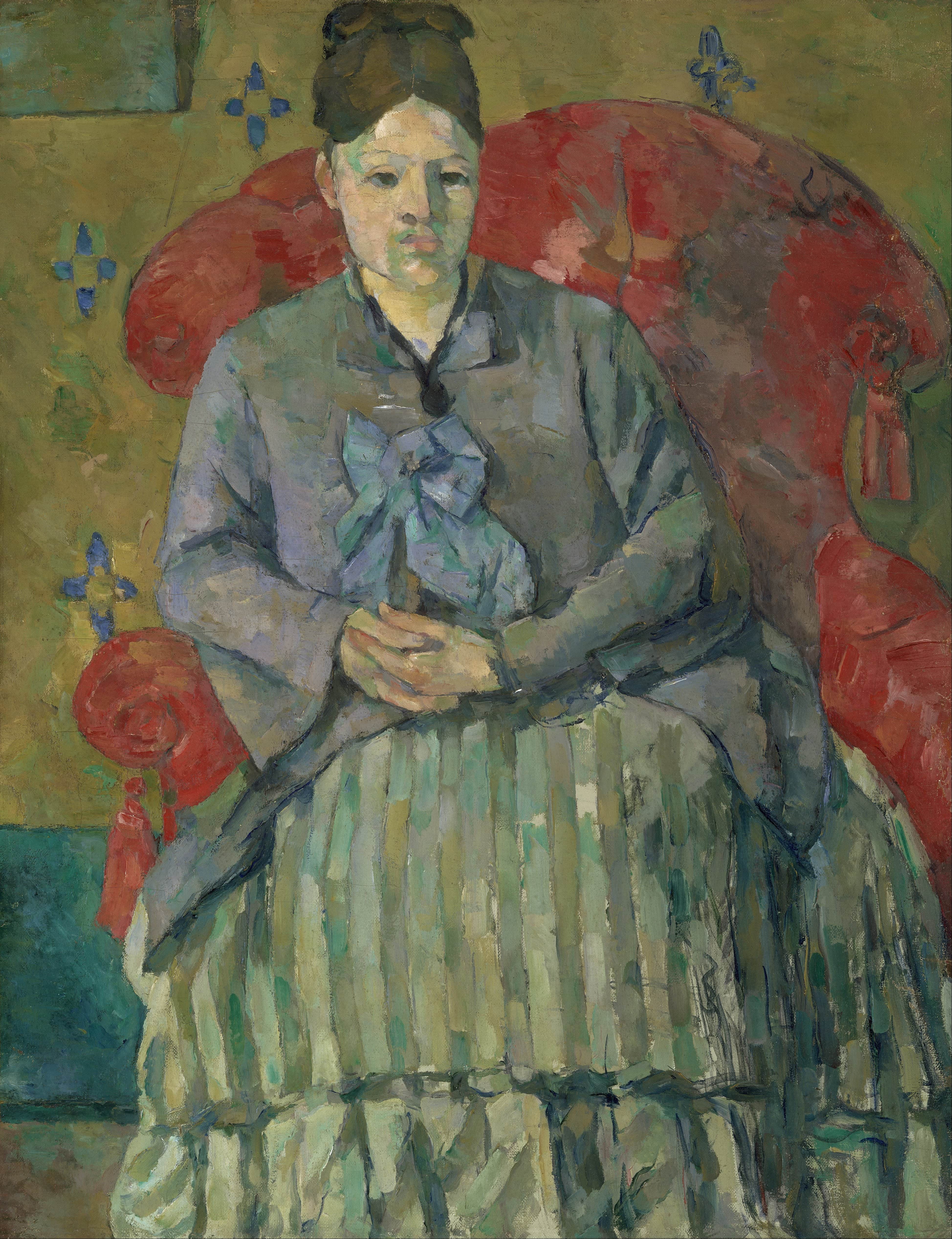 《塞尚夫人坐在红色扶手椅上》（madame cezanne in a red armchair about）｜保罗·塞尚 Paul Cézanne｜1877
