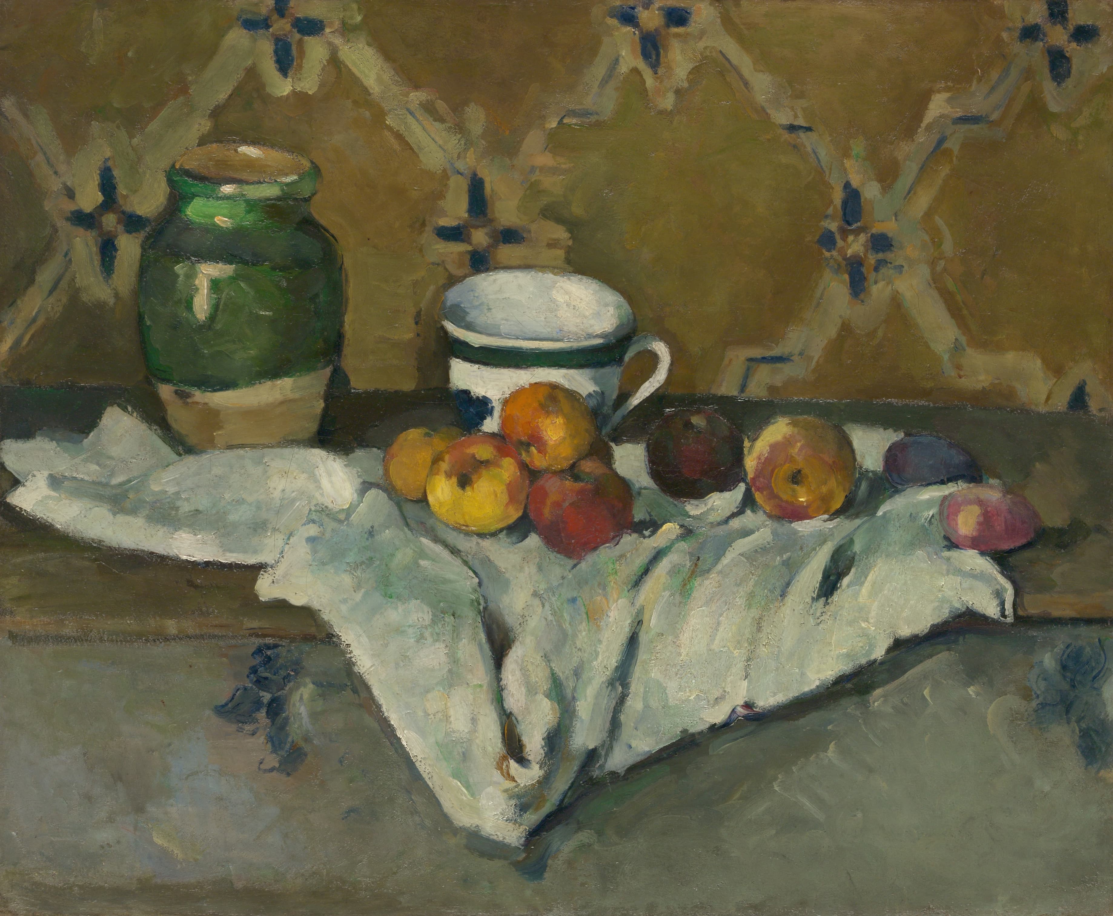 《有罐子杯和苹果的静物》（still life with jar cup and apples）｜保罗·塞尚 Paul Cézanne｜约1877