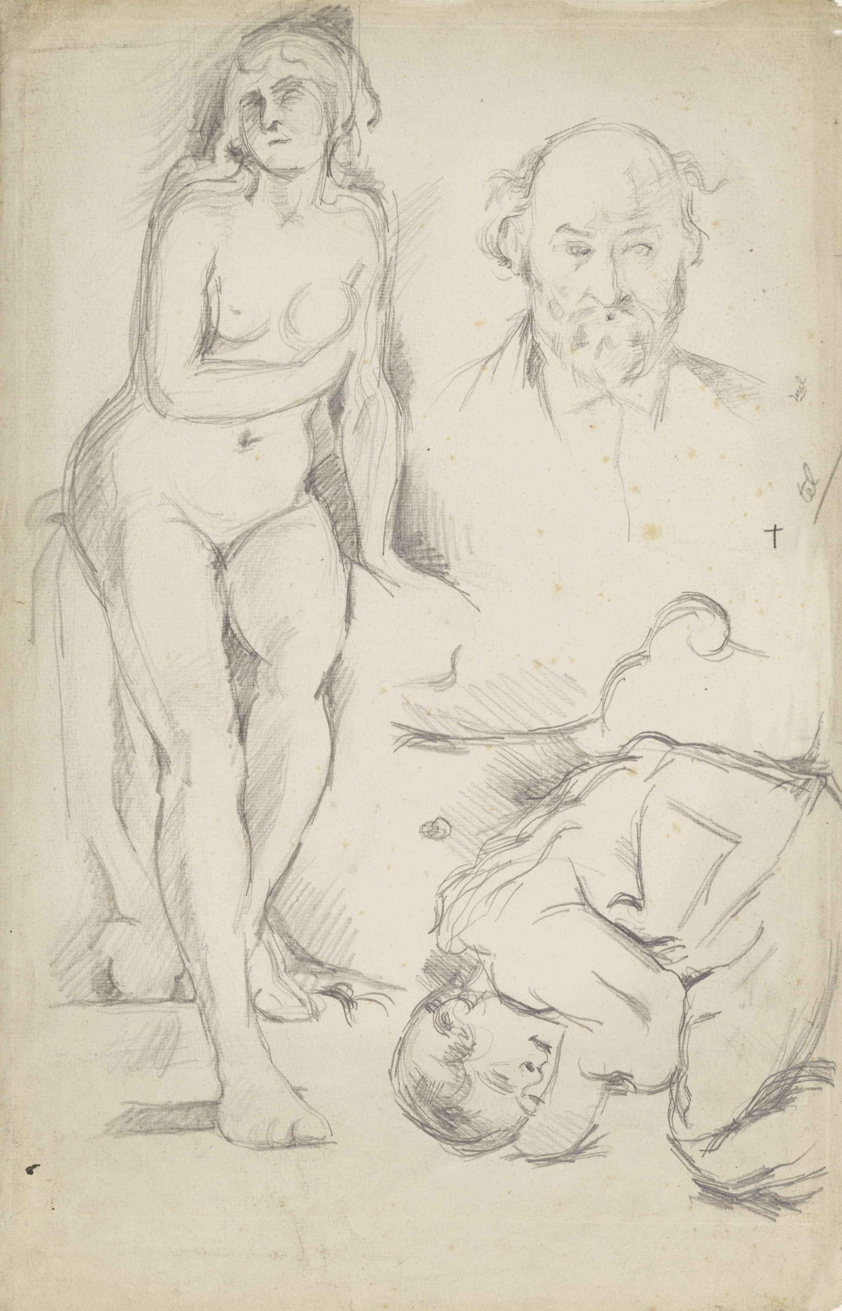 《对三个人物的研究，包括一幅自画像》（studies of three figures including a self portrait）｜保罗·塞尚 Paul Cézanne｜约1883