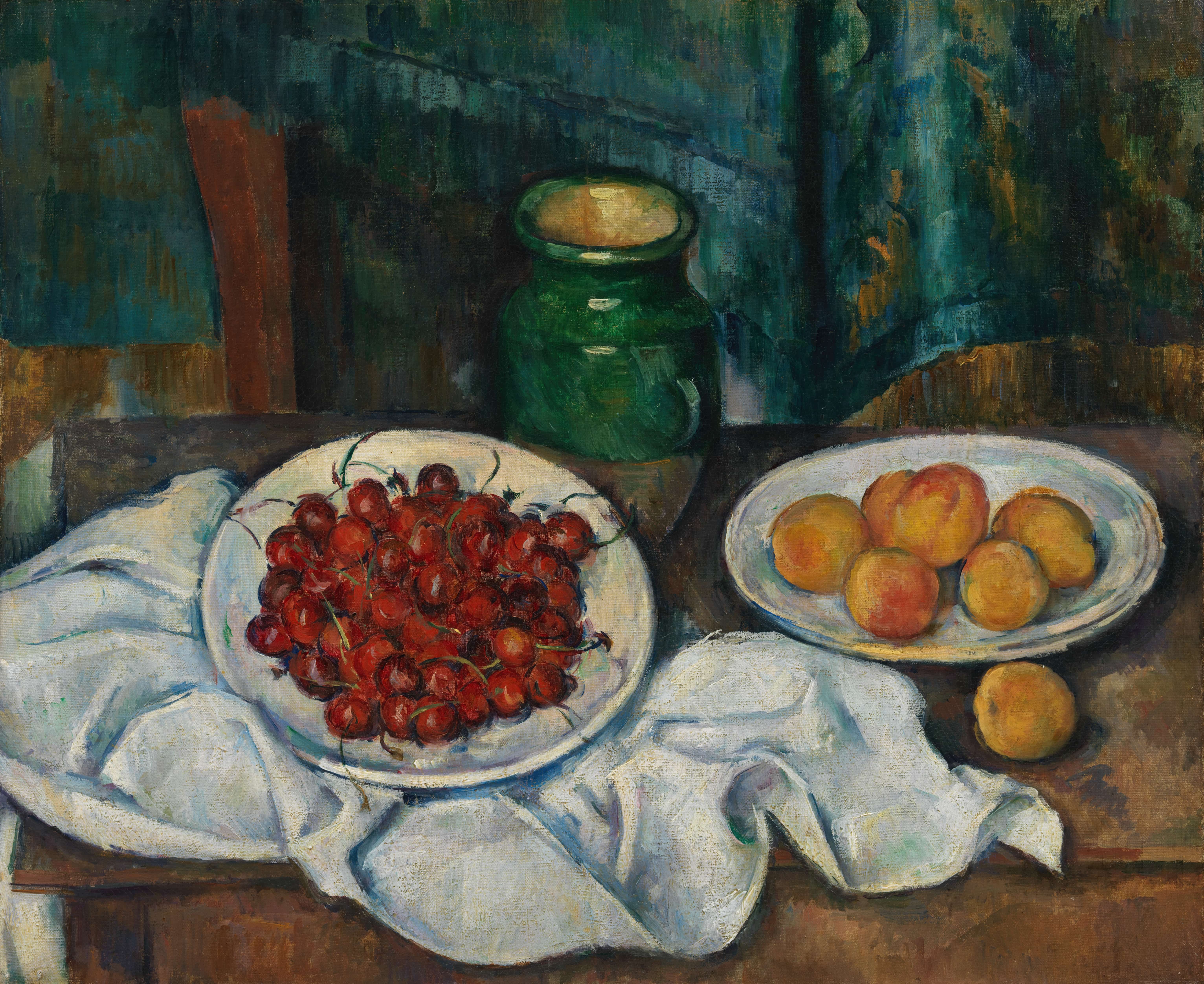 《有樱桃和桃子的静物》（still life with cherries and peaches）｜保罗·塞尚 Paul Cézanne｜1885–1887