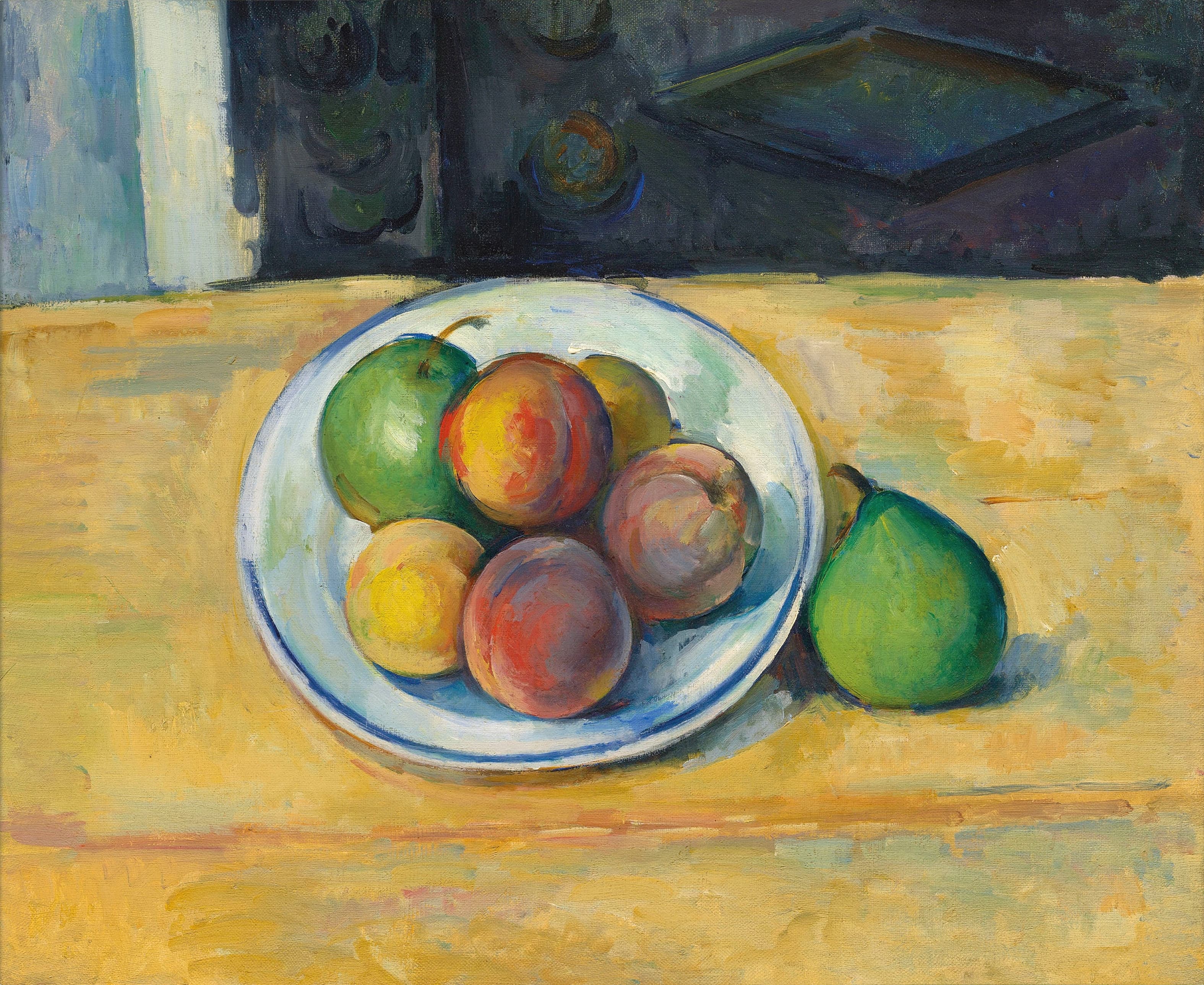《桃子和梨的静物》（still life of peaches and pears）｜保罗·塞尚 Paul Cézanne｜1885–1887