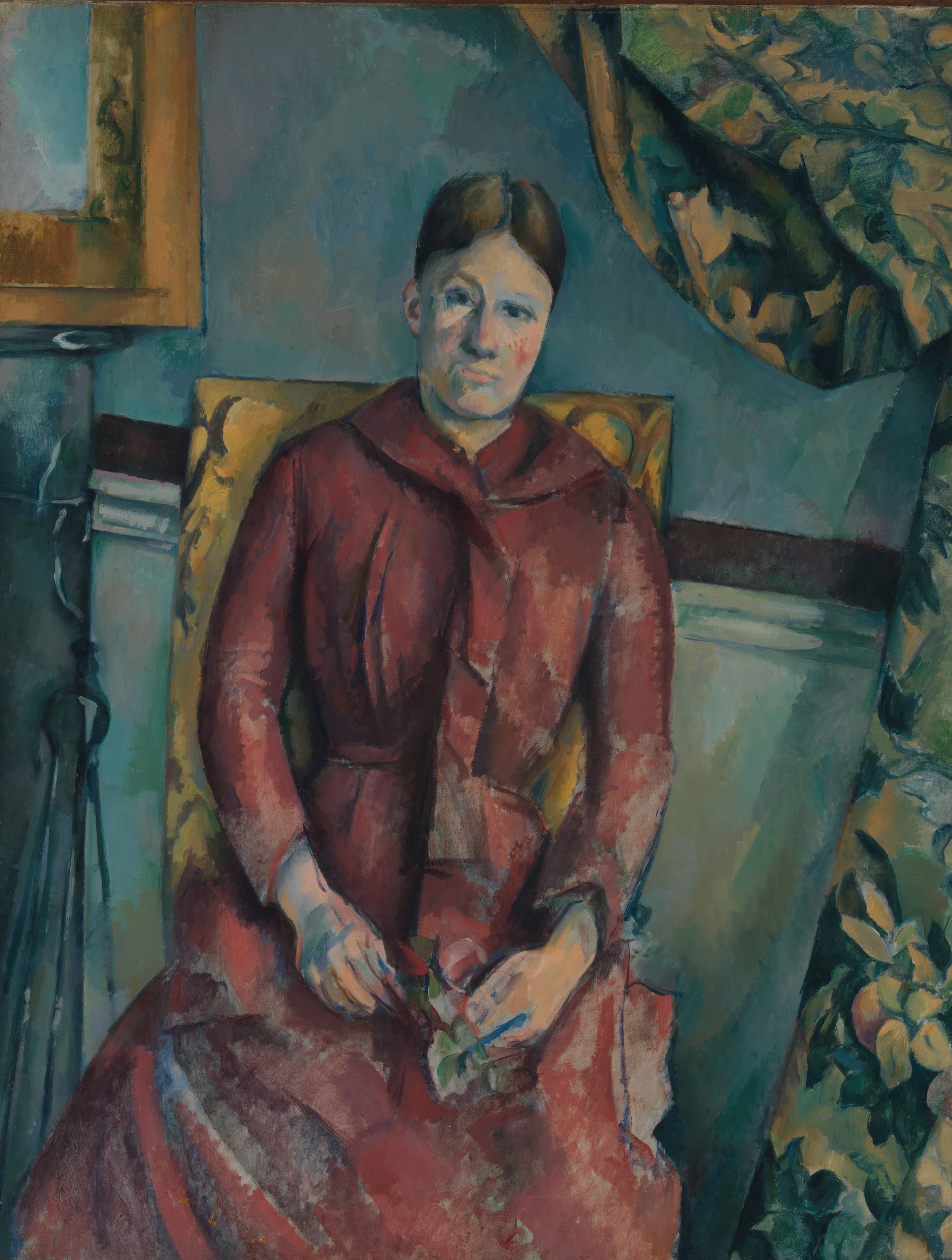《穿着红色连衣裙的塞尚·霍滕斯·菲奎特夫人 18501922》（madame cezanne hortense fiquet 18501922 in a red dress）｜保罗·塞尚 Paul Cézanne｜1888–1890