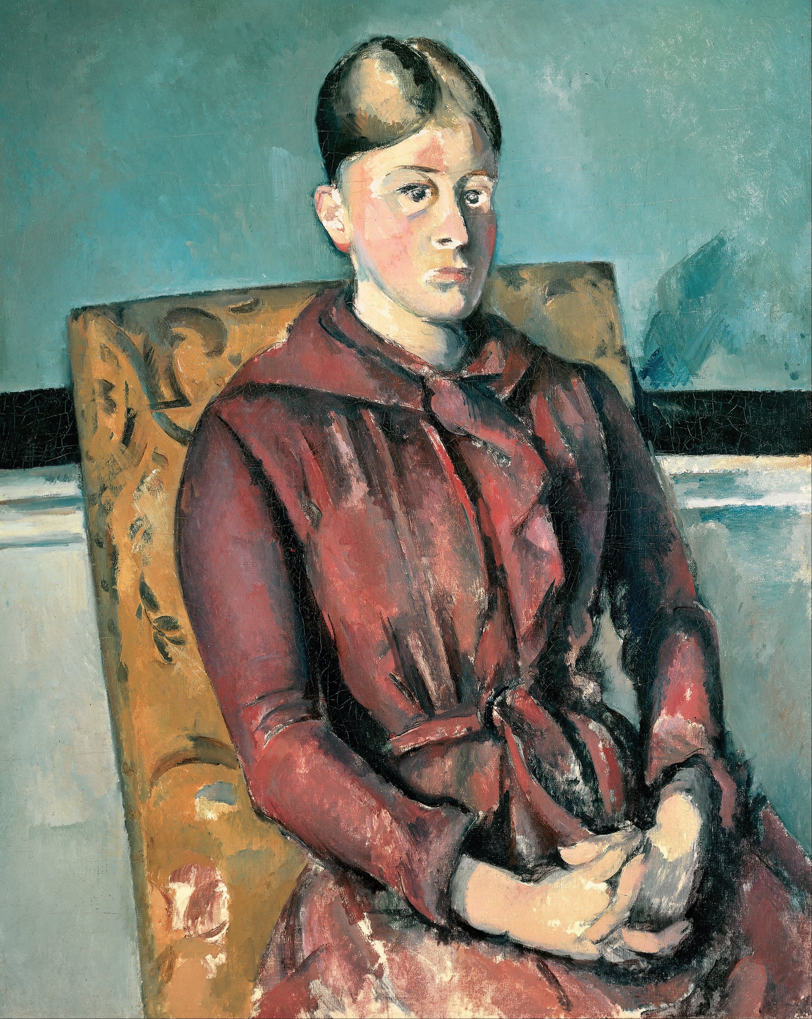 《坐在黄色扶手椅上的塞尚夫人》（madame cezanne in a yellow armchair）｜保罗·塞尚 Paul Cézanne｜1888–1890