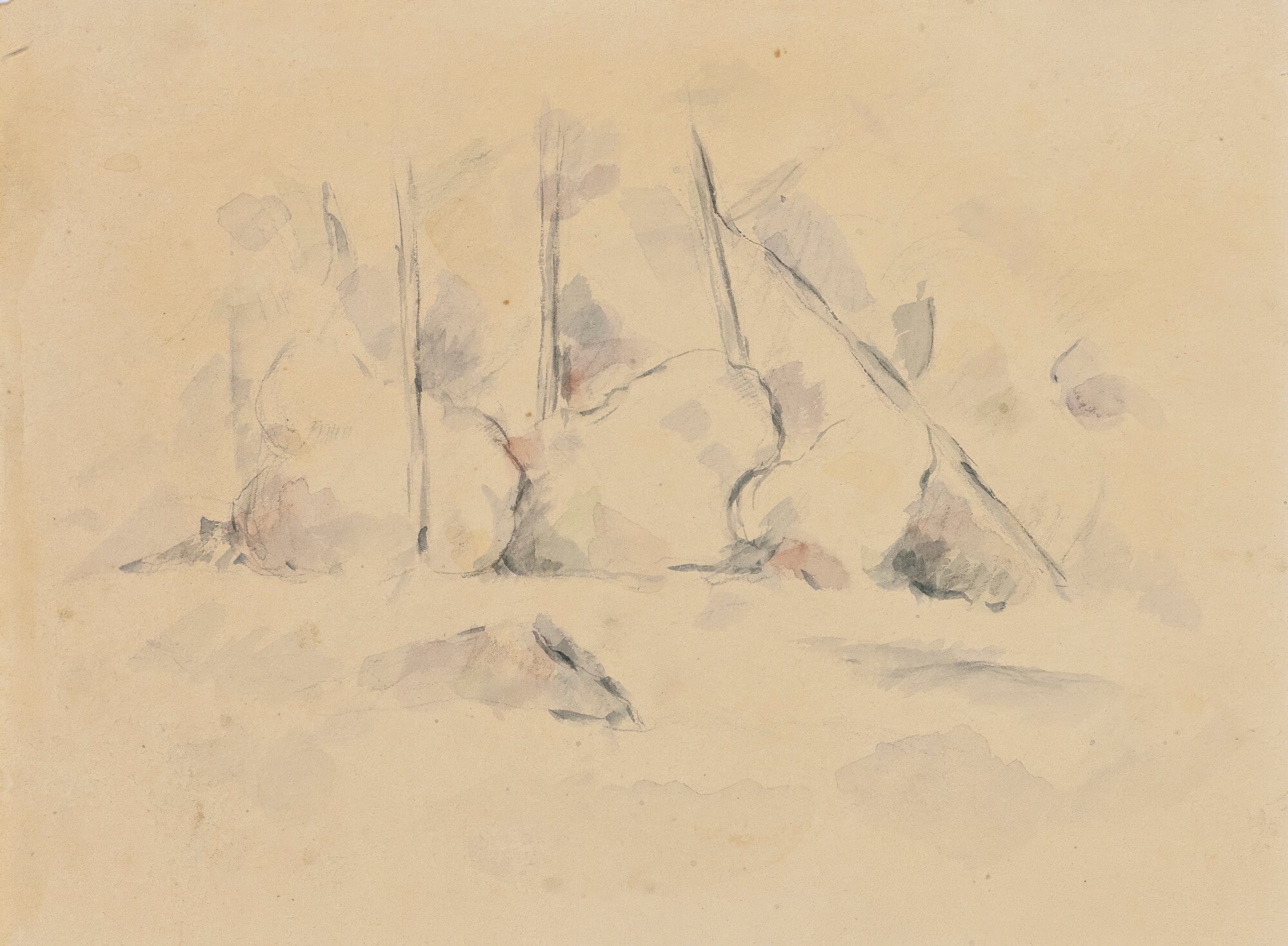 《岩石间的树木》（trees among rocks）｜保罗·塞尚 Paul Cézanne｜约1890