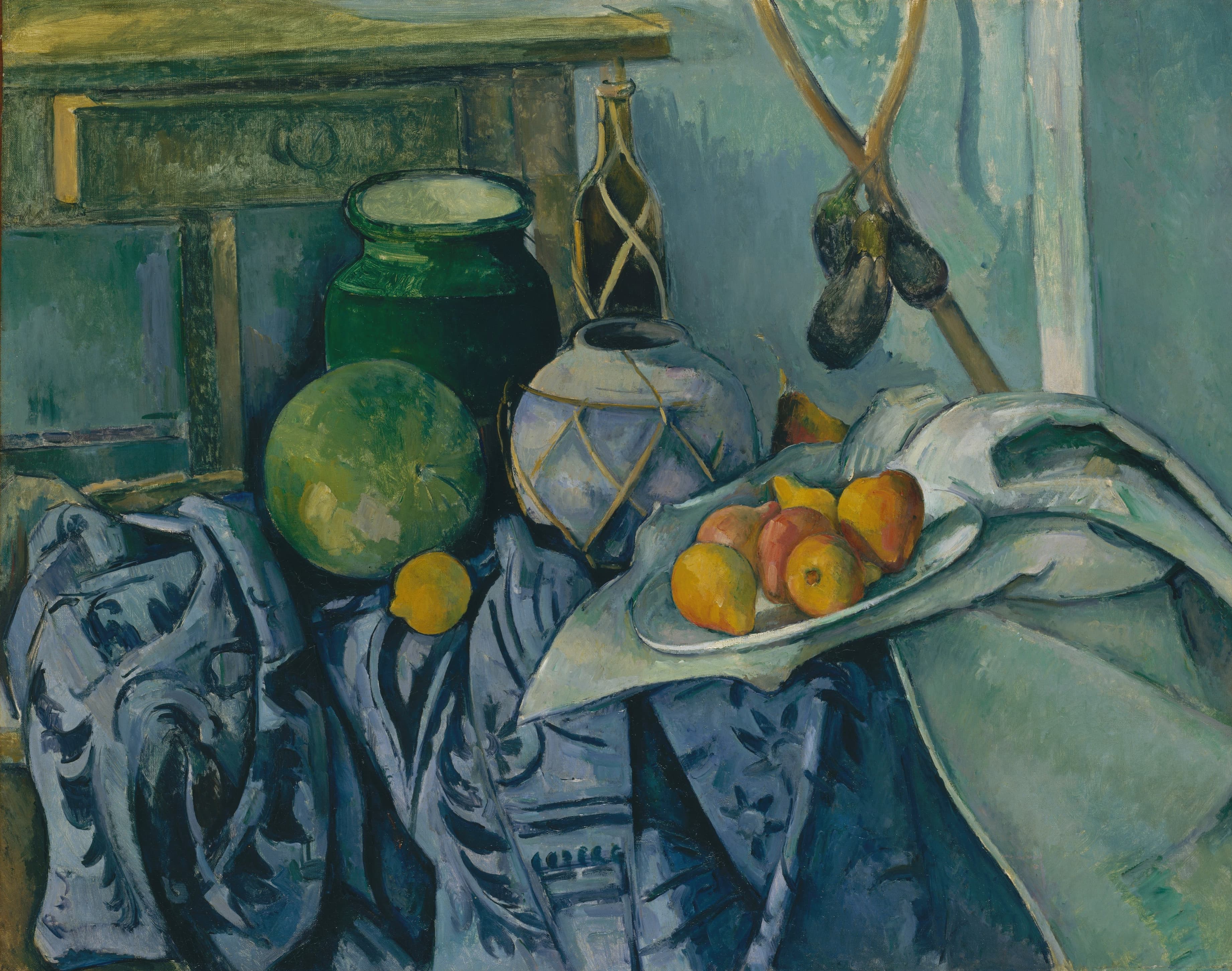《有姜罐和茄子的静物》（still life with a ginger jar and eggplants）｜保罗·塞尚 Paul Cézanne｜1893–1894