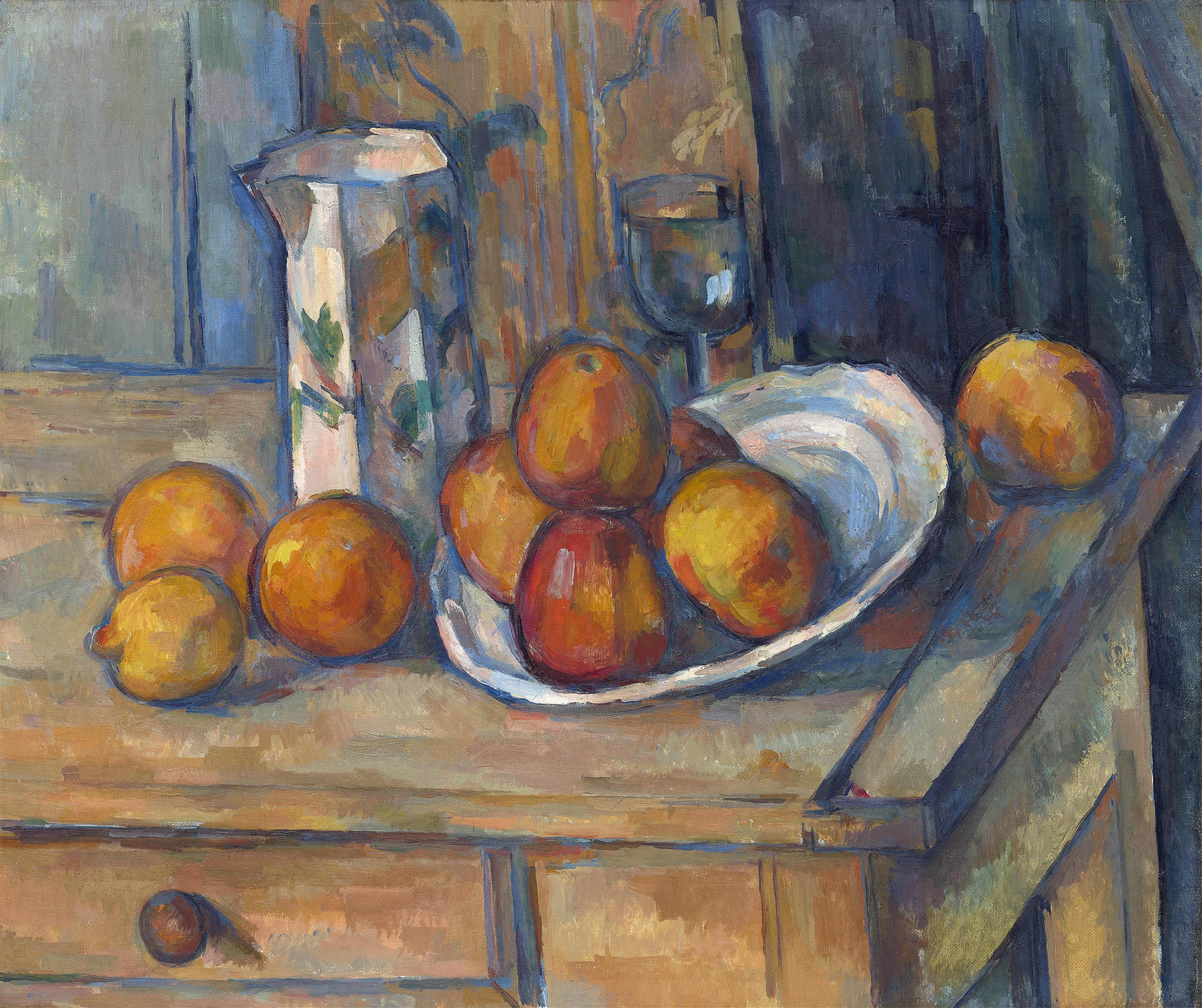 《静物与牛奶罐和水果 c》（still life with milk jug and fruit c）｜保罗·塞尚 Paul Cézanne｜1900