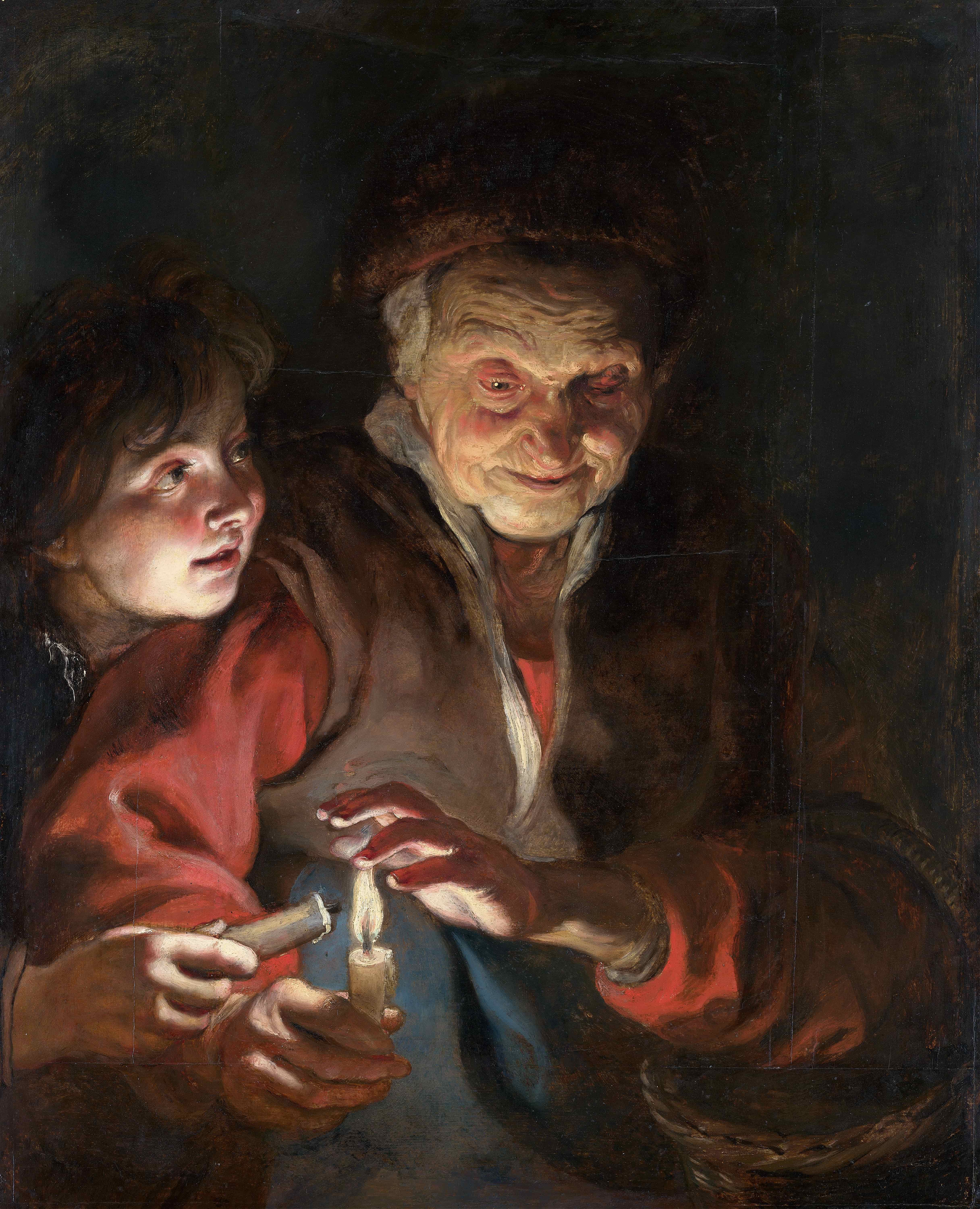 《老妇人和男孩拿着蜡烛》（Old Woman and Boy with Candles）｜彼得·保罗·鲁本斯 Peter Paul Rubens｜约1616–1617