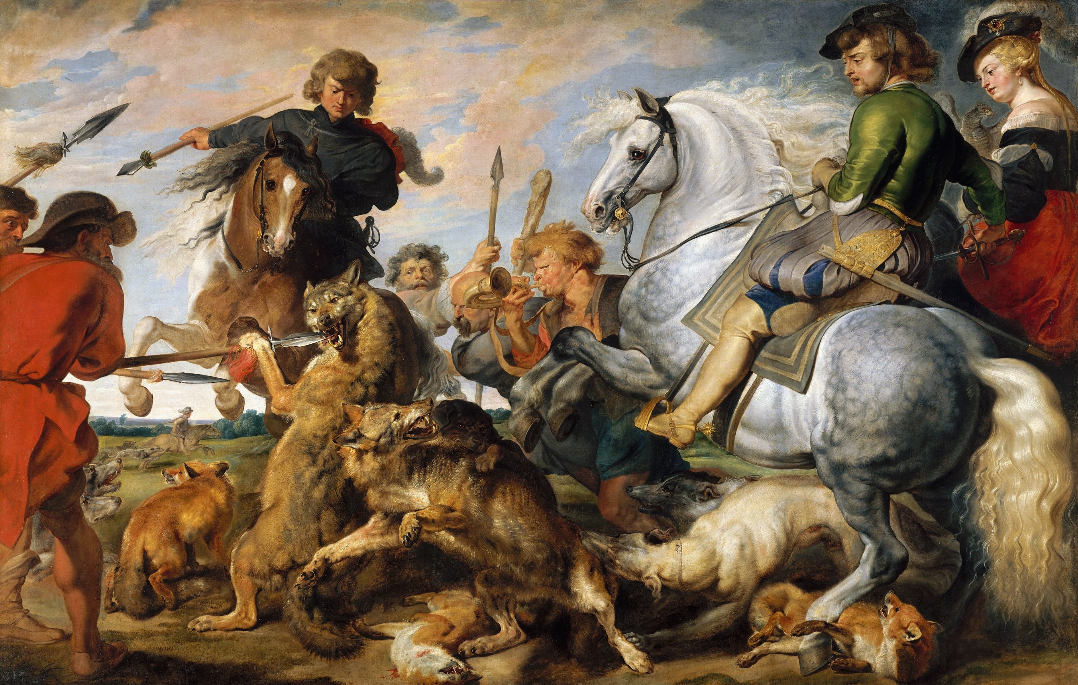 《狼与狐狸狩猎》（Wolf and Fox Hunt）｜彼得·保罗·鲁本斯 Peter Paul Rubens｜约1616