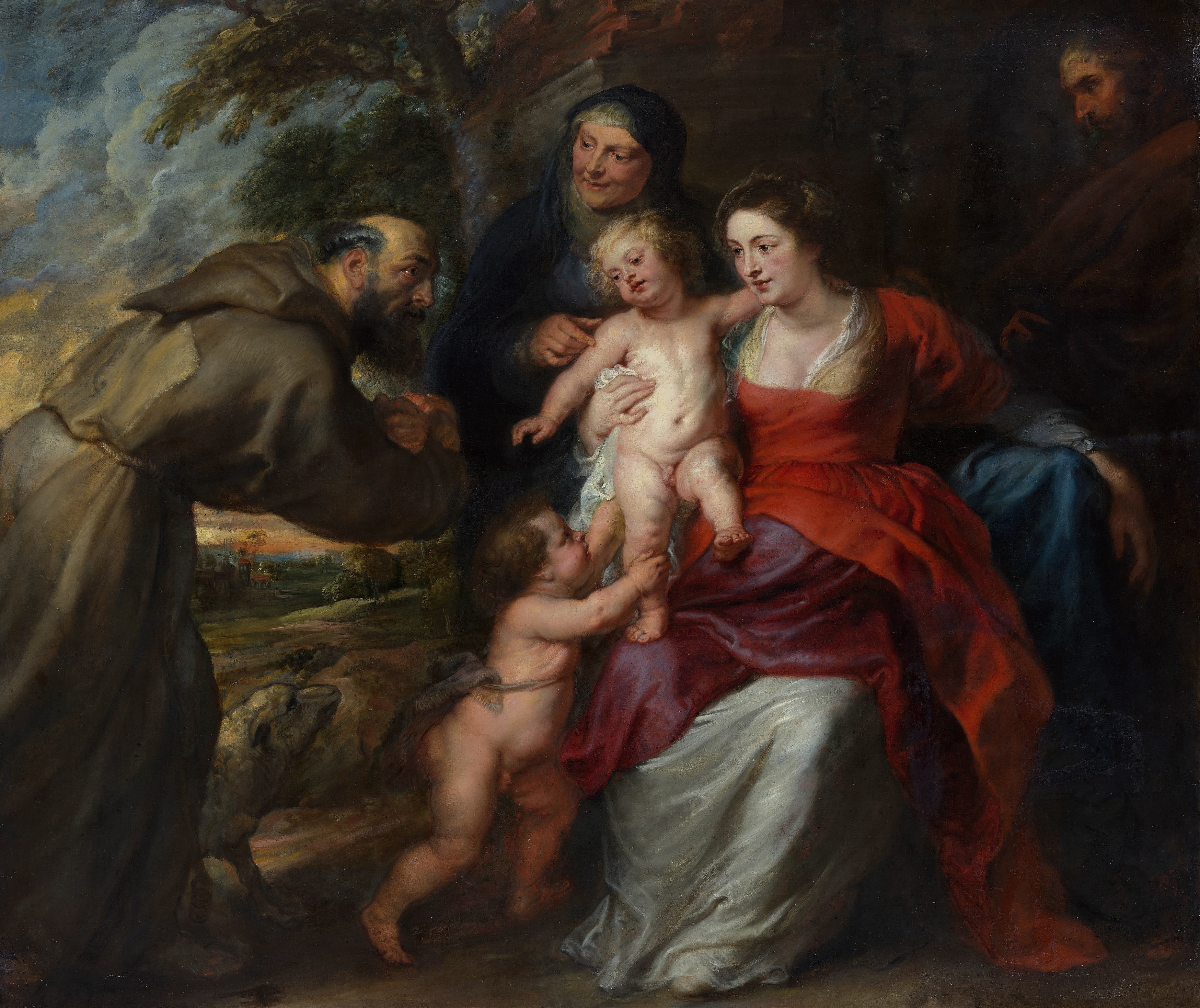 《神圣家族与圣弗朗西斯和安妮以及婴儿圣施洗者约翰》（The Holy Family with Saints Francis and Anne and the Infant Saint John the Baptist）｜彼得·保罗·鲁本斯 Peter Paul Rubens｜early or mid–1630s