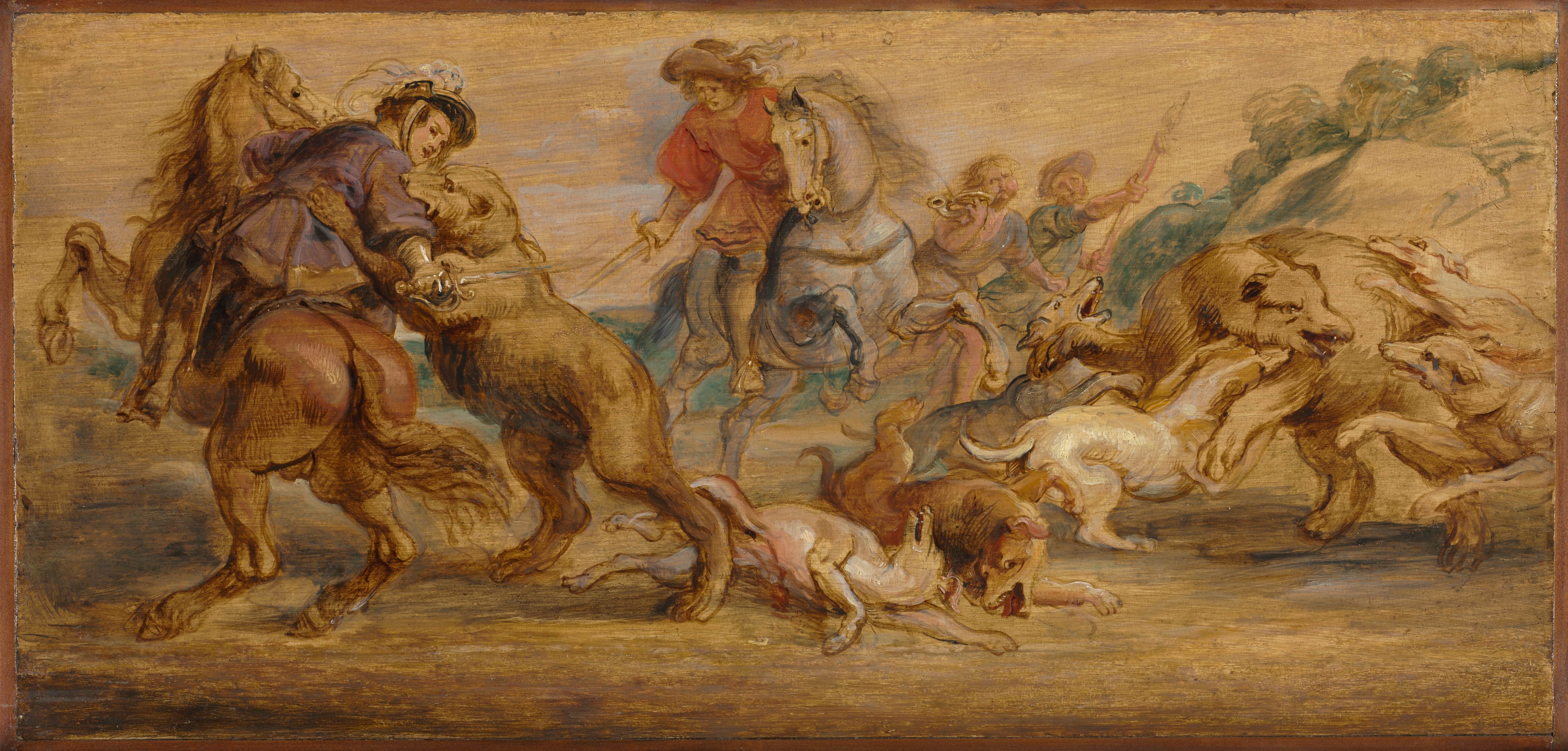 《猎熊》习作（马德里阿尔卡萨）》（Study for 'The Bear Hunt' (for the Alcázar, Madrid)）｜彼得·保罗·鲁本斯 Peter Paul Rubens｜约1639