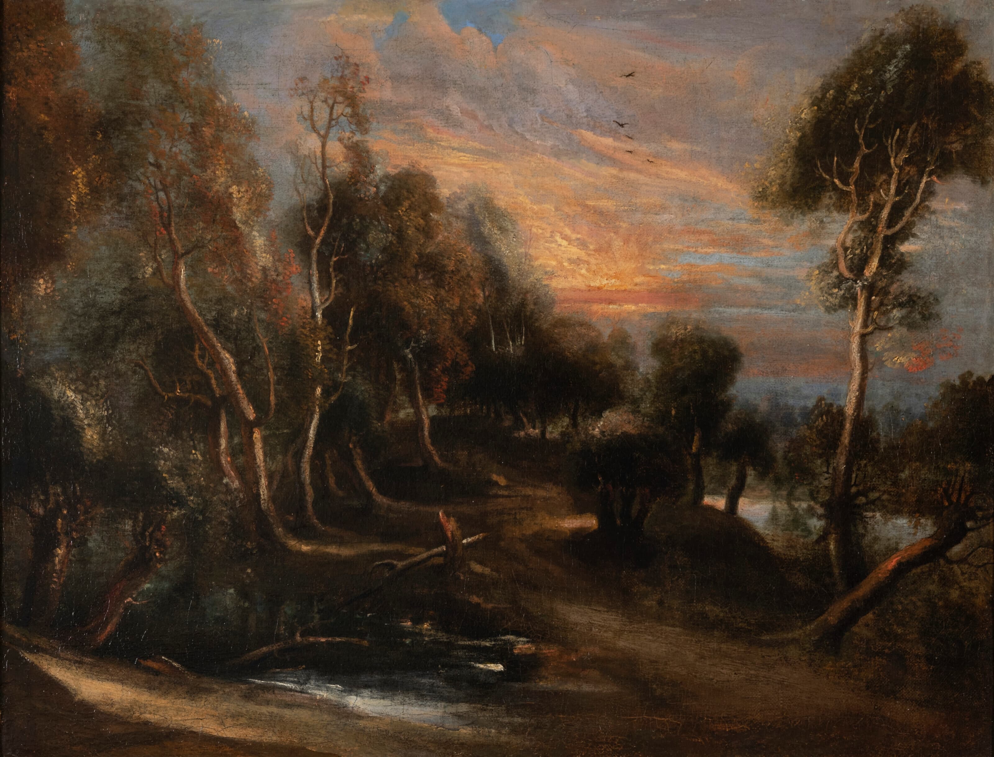 《日落时树木繁茂的风景》（A wooded landscape at sunset）｜彼得·保罗·鲁本斯 Peter Paul Rubens｜不明