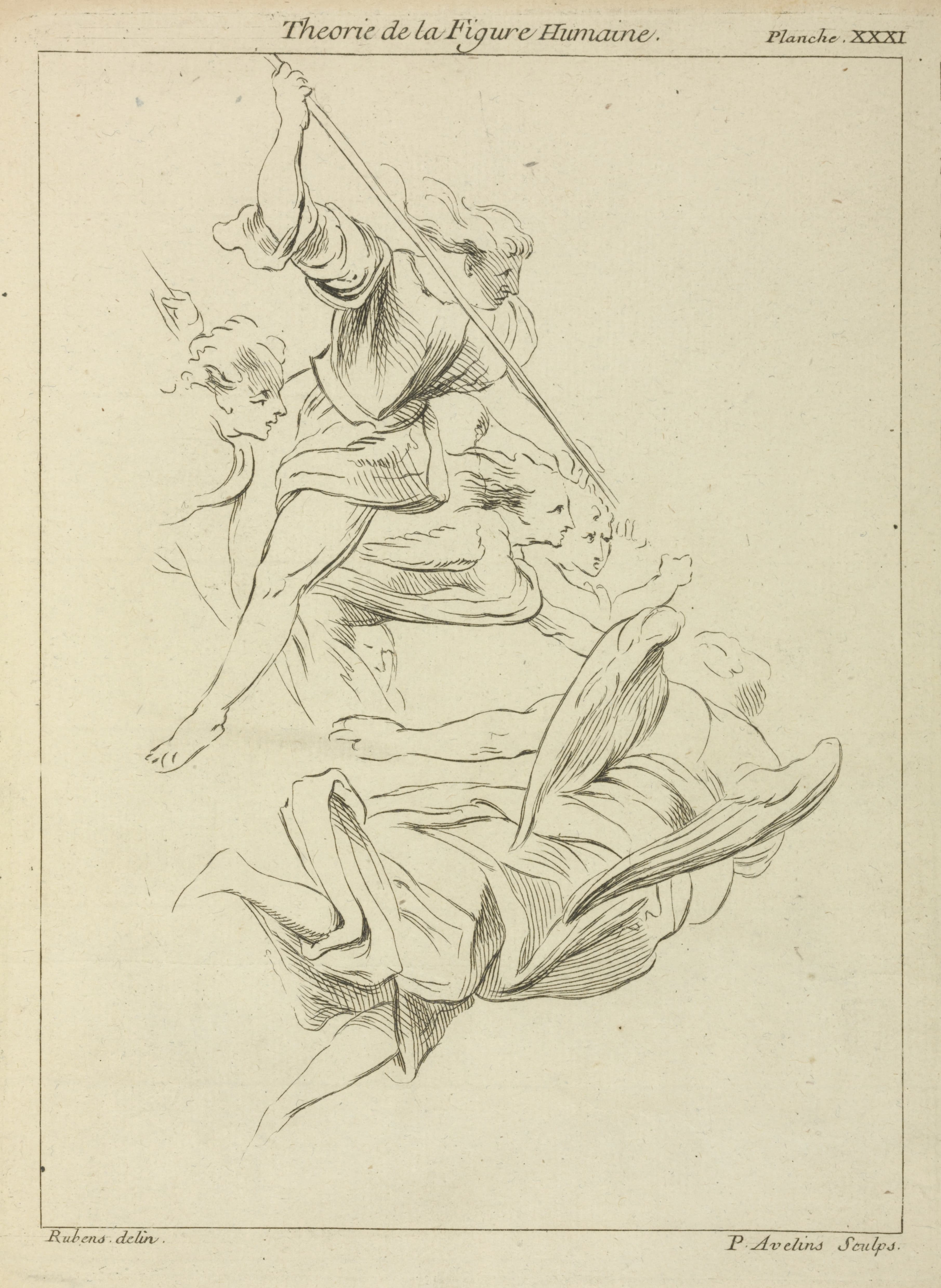 《几个飞行中的带翅膀的人物，以及一个拿着长矛的人物》（Several winged figures in flight, and a figure with a spear）｜彼得·保罗·鲁本斯 Peter Paul Rubens｜不明