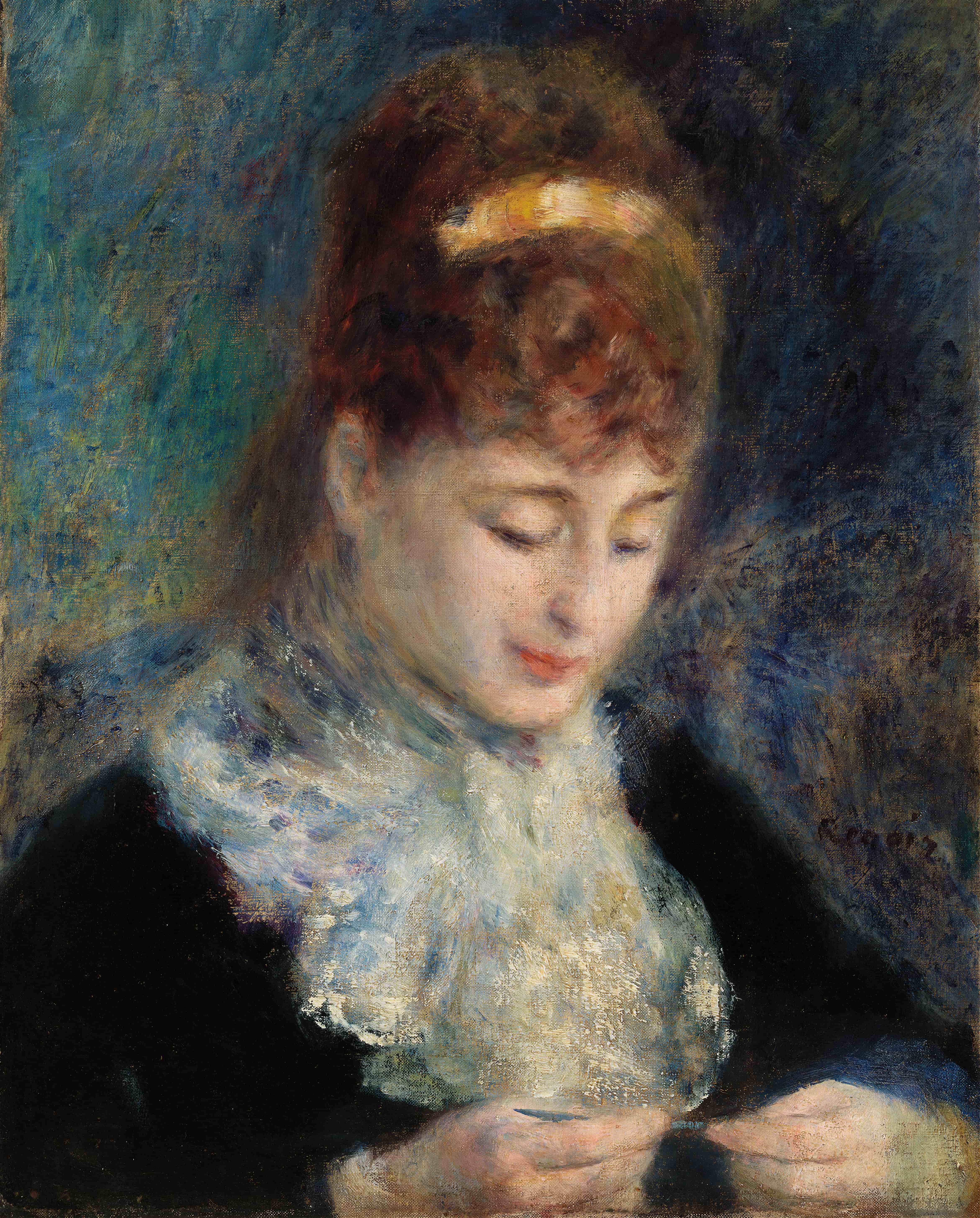《女人钩编》（Woman Crocheting）｜皮埃尔-奥古斯特·雷诺阿 Pierre-Auguste Renoir｜约. 1877