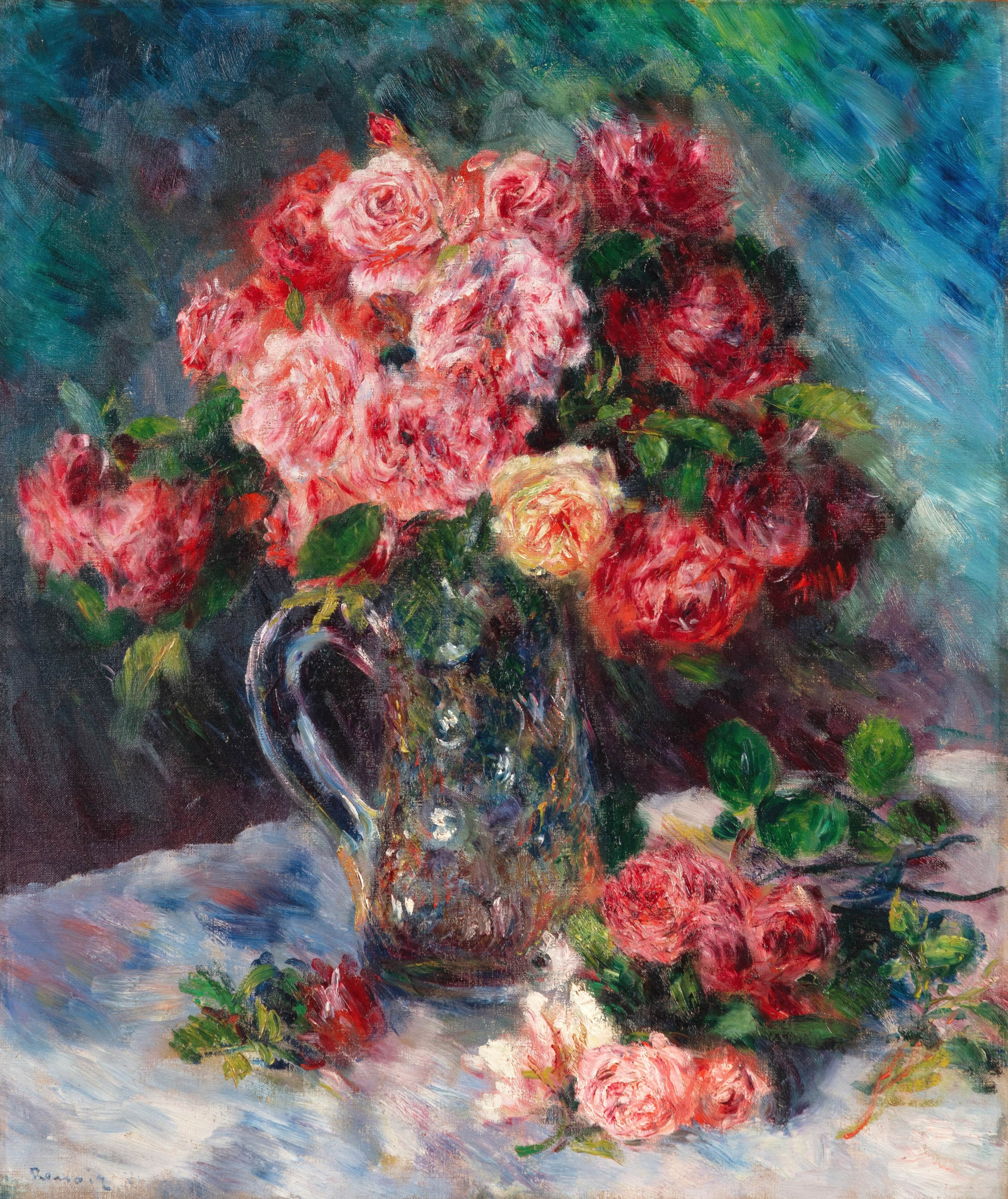 《水晶花瓶里的玫瑰》（Roses in a crystal vase）｜皮埃尔-奥古斯特·雷诺阿 Pierre-Auguste Renoir｜1879