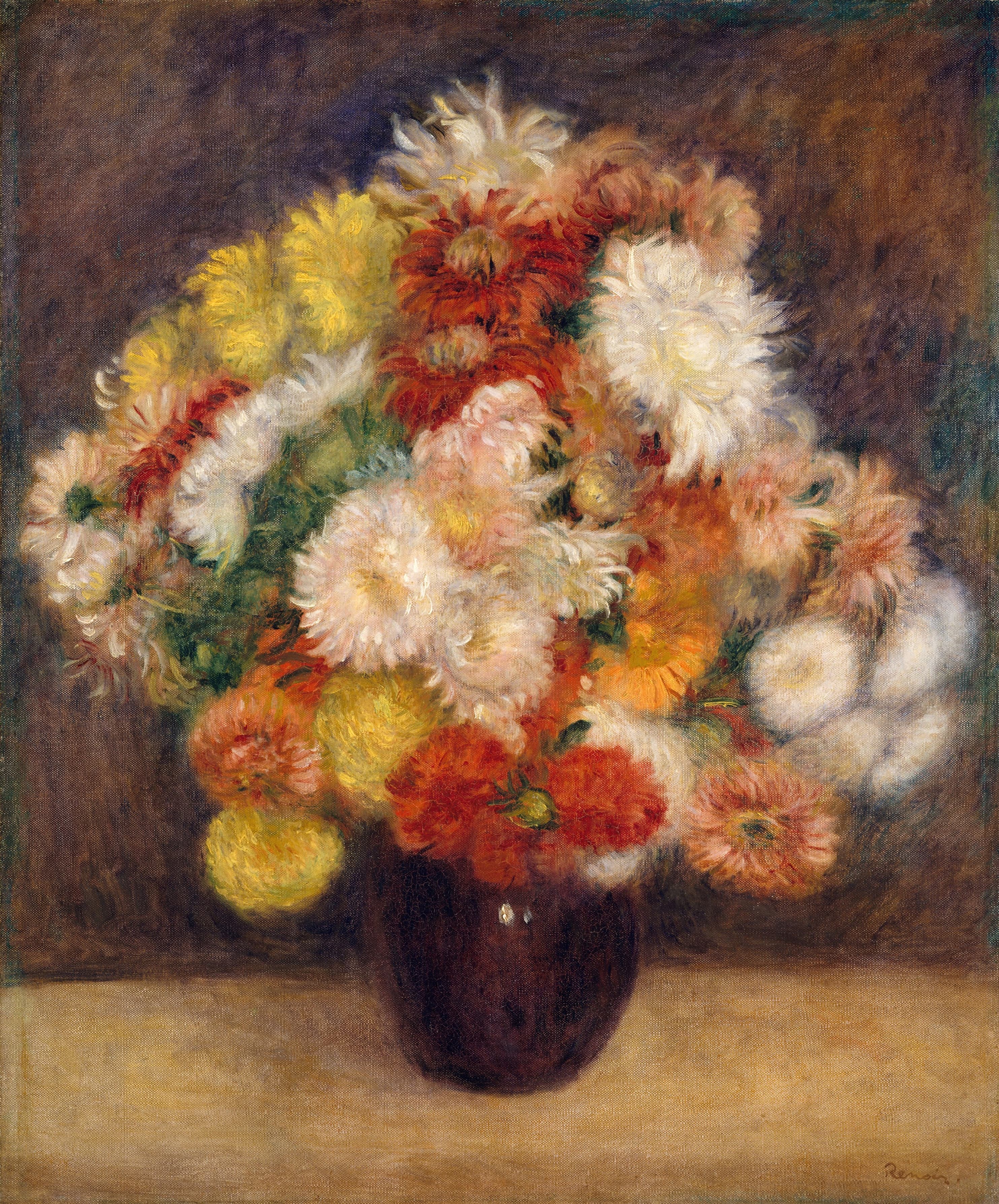 《菊花花束》（Bouquet Of Chrysanthemums）｜皮埃尔-奥古斯特·雷诺阿 Pierre-Auguste Renoir｜1881