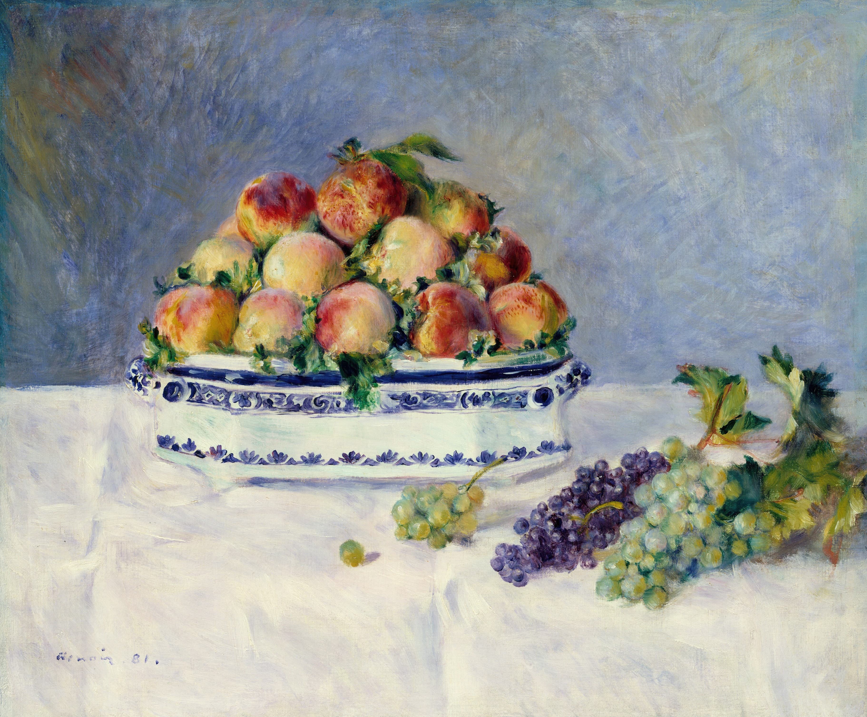 《有桃子和葡萄的静物》（Still Life with Peaches and Grapes）｜皮埃尔-奥古斯特·雷诺阿 Pierre-Auguste Renoir｜1881
