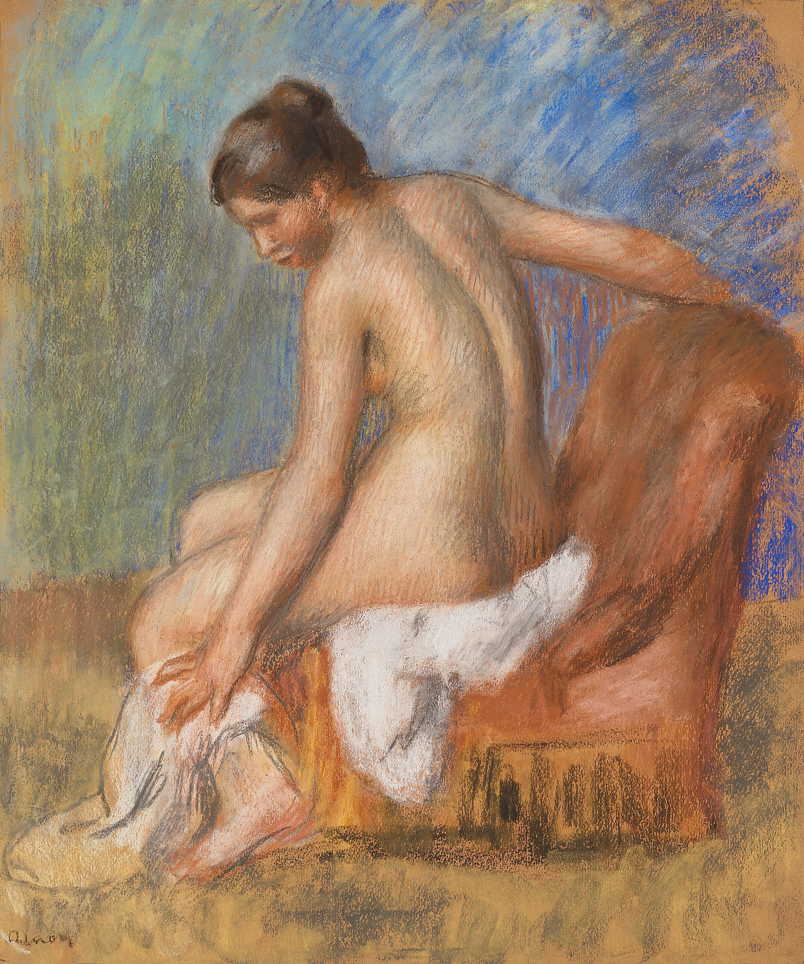 《裸体坐在椅子上》（Naked in the chair）｜皮埃尔-奥古斯特·雷诺阿 Pierre-Auguste Renoir｜约 1885–1890