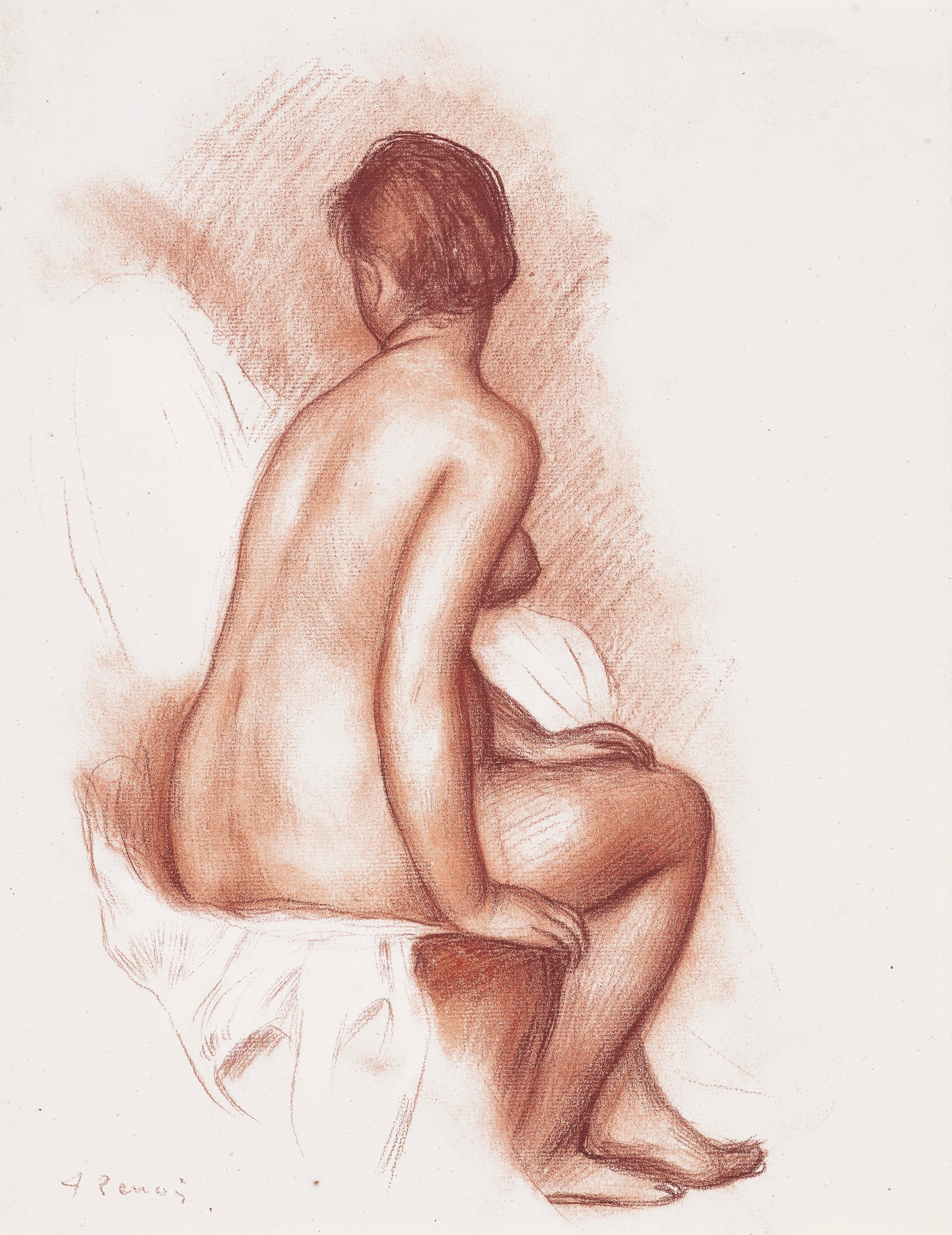 《坐着的女人（从后面看坐着的沐浴者）》（Seated woman (Seated bather seen from behind)）｜皮埃尔-奥古斯特·雷诺阿 Pierre-Auguste Renoir｜约 1885–1887
