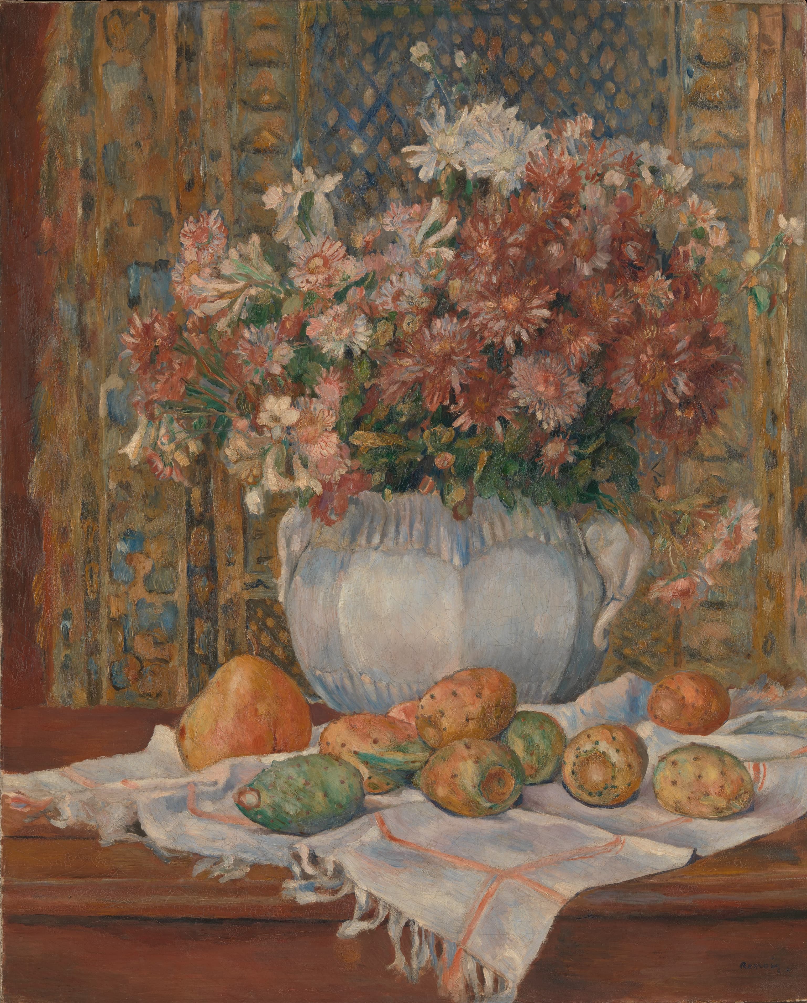 《有鲜花和仙人掌的静物》（Still Life with Flowers and Prickly Pears）｜皮埃尔-奥古斯特·雷诺阿 Pierre-Auguste Renoir｜约. 1885