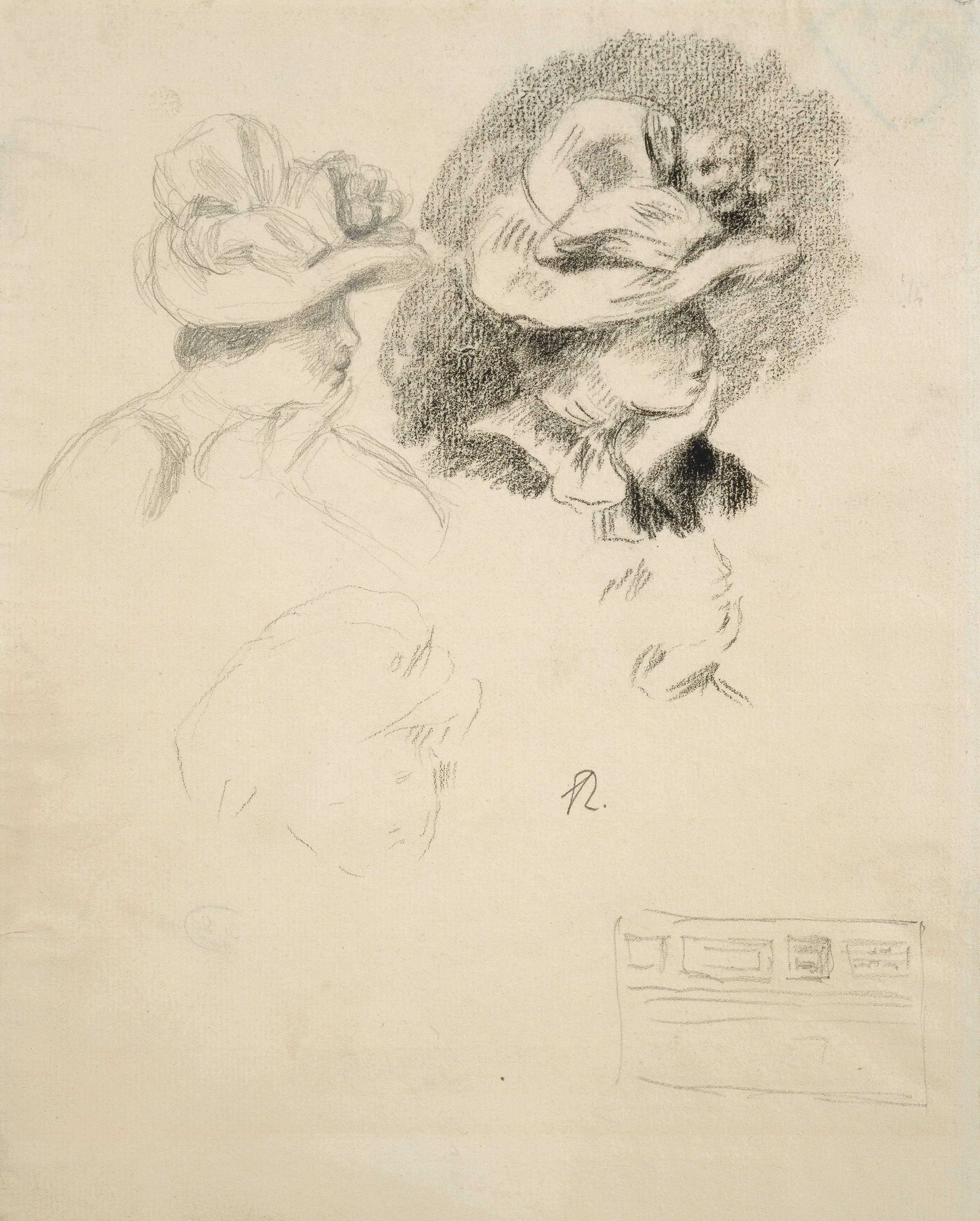 《学习表；戴着帽子和画廊墙草图的女人》（study sheet; Woman with hat and sketch of a gallery wall）｜皮埃尔-奥古斯特·雷诺阿 Pierre-Auguste Renoir｜约. 1885 – 1899