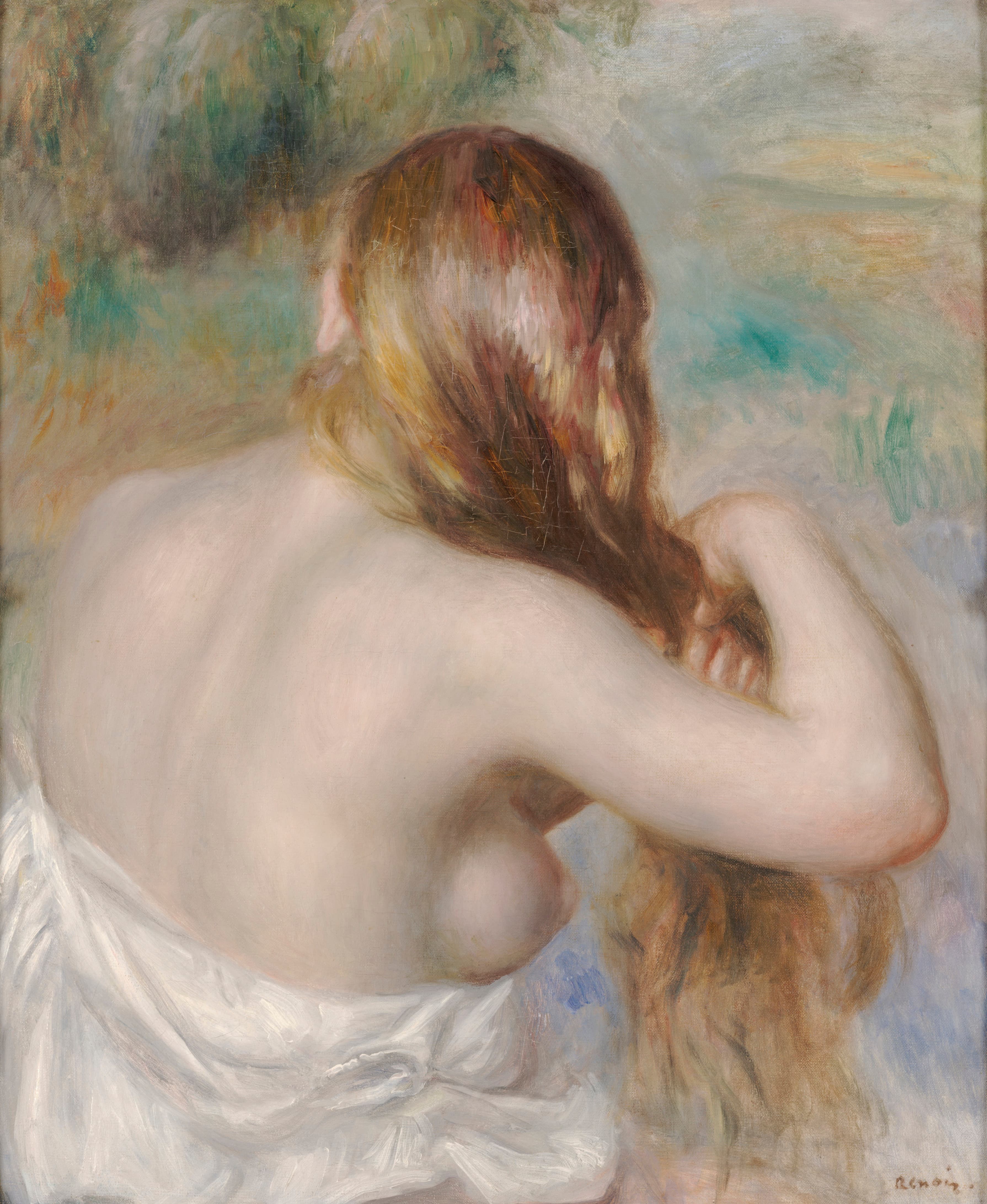《金发女郎编辫子》（Blonde Braiding Her Hair）｜皮埃尔-奥古斯特·雷诺阿 Pierre-Auguste Renoir｜1886