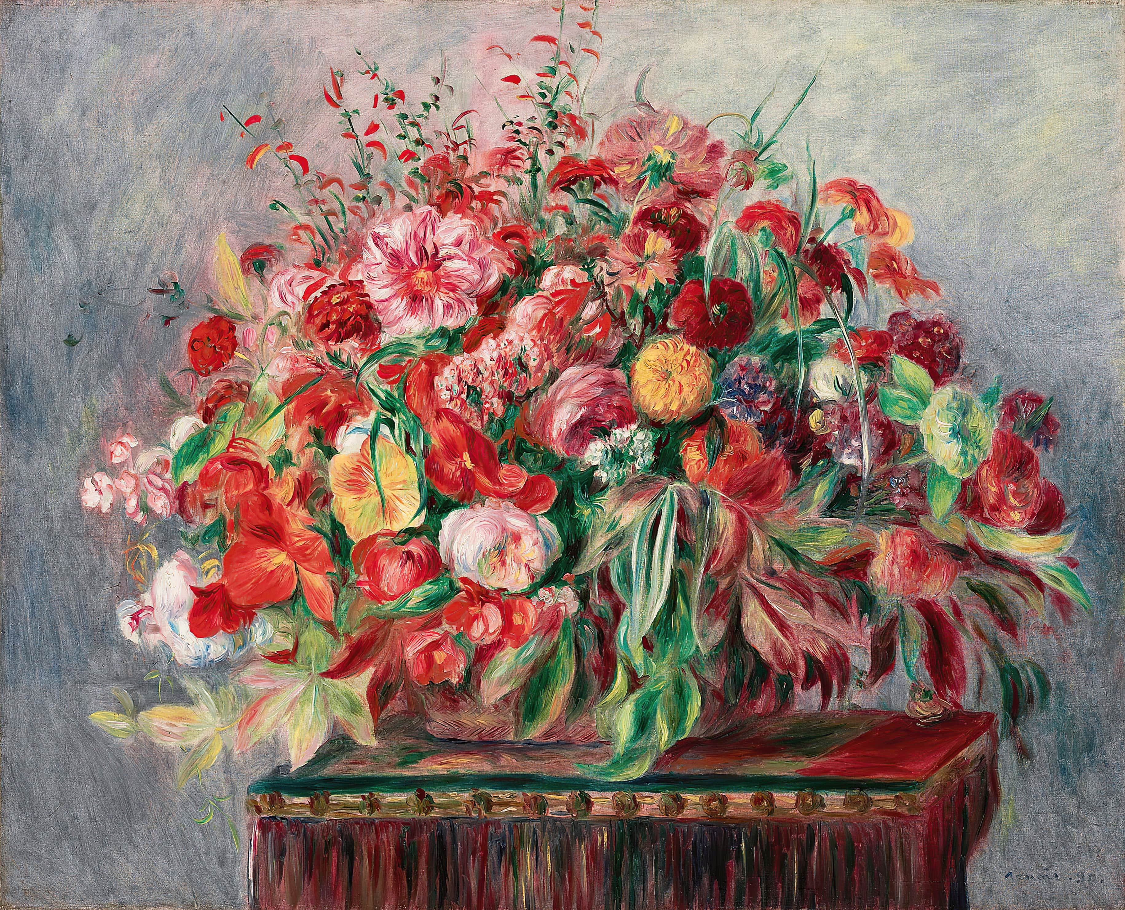《鲜花篮》（Basket of flowers）｜皮埃尔-奥古斯特·雷诺阿 Pierre-Auguste Renoir｜1890